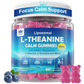 L Theanine Calm Gummies 500mg, Sugar-Free Liposomal L-Theanine Supplement, w/Safforn, Magnesium Glycinate, GABA, Ashwagandha, Algae Omega-3, Vitamin D3 B12