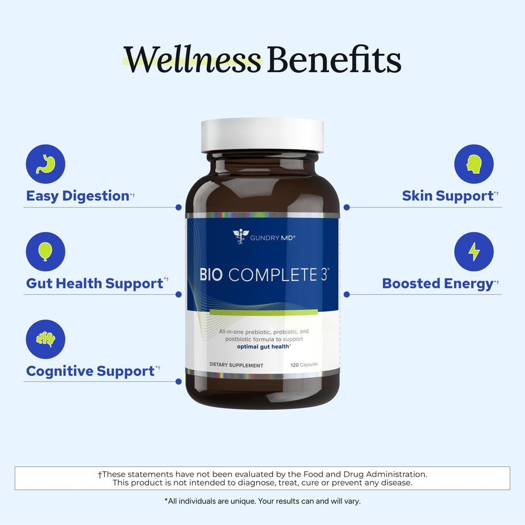 Gundry MD® Bio Complete 3, 3-in-1 Probiotics for Gut Health, Probiotic Supplements for Digestion, Supplement Supporting Bloating, Gas, Food Cravings