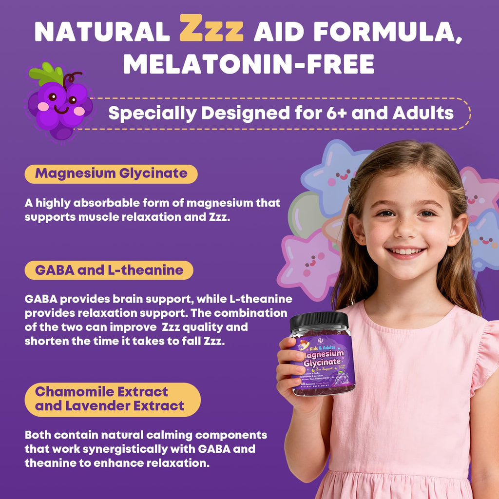 (2Pack) Sugar Free Magnesium Glycinate Gummies for Kids & Adults - Zzz Support, Relaxation & Cognition Support, 200/400mg Magnesium Gummies with L-Theanine,