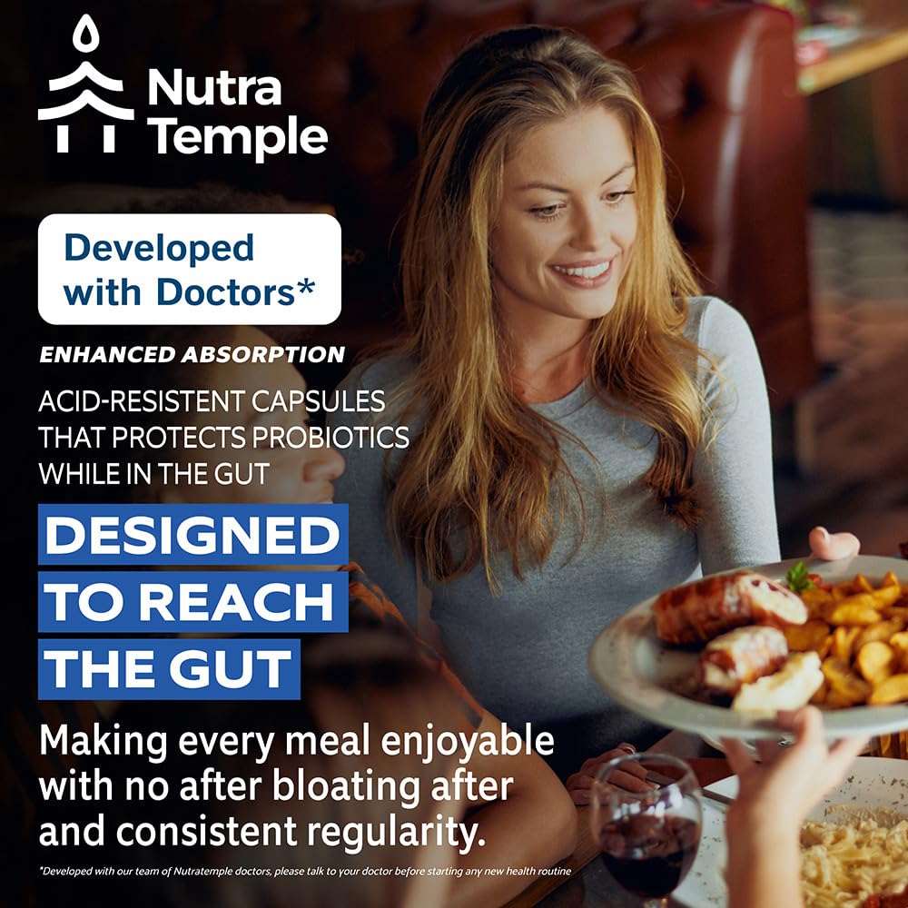 NUTRATEMPLE 4 in 1 Pre Post Probiotics & Digestive Enzymes for Women & Men - Digestive Health, Gut & Immune Support for Occasional Constipation, Diarrhea, Gas & Bloating – 60 Veggie Capsules NUTRATEMPLE Au supplements