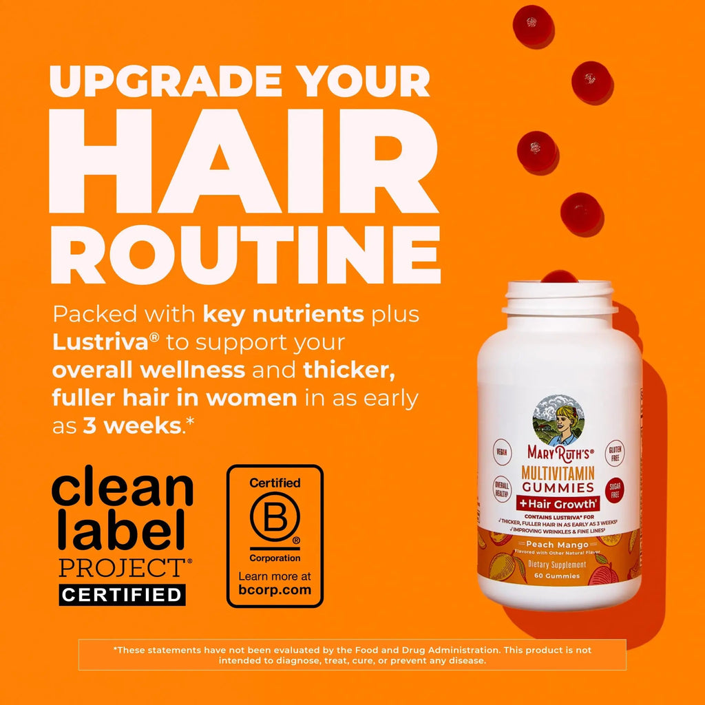 MaryRuth's Multivitamin + Hair Growth Gummies | with Lustriva® | Biotin 10000mcg | B Vitamins | Formulated for Thicker Hair, Wrinkles, Fine Line MARYRUTH'S Au supplements
