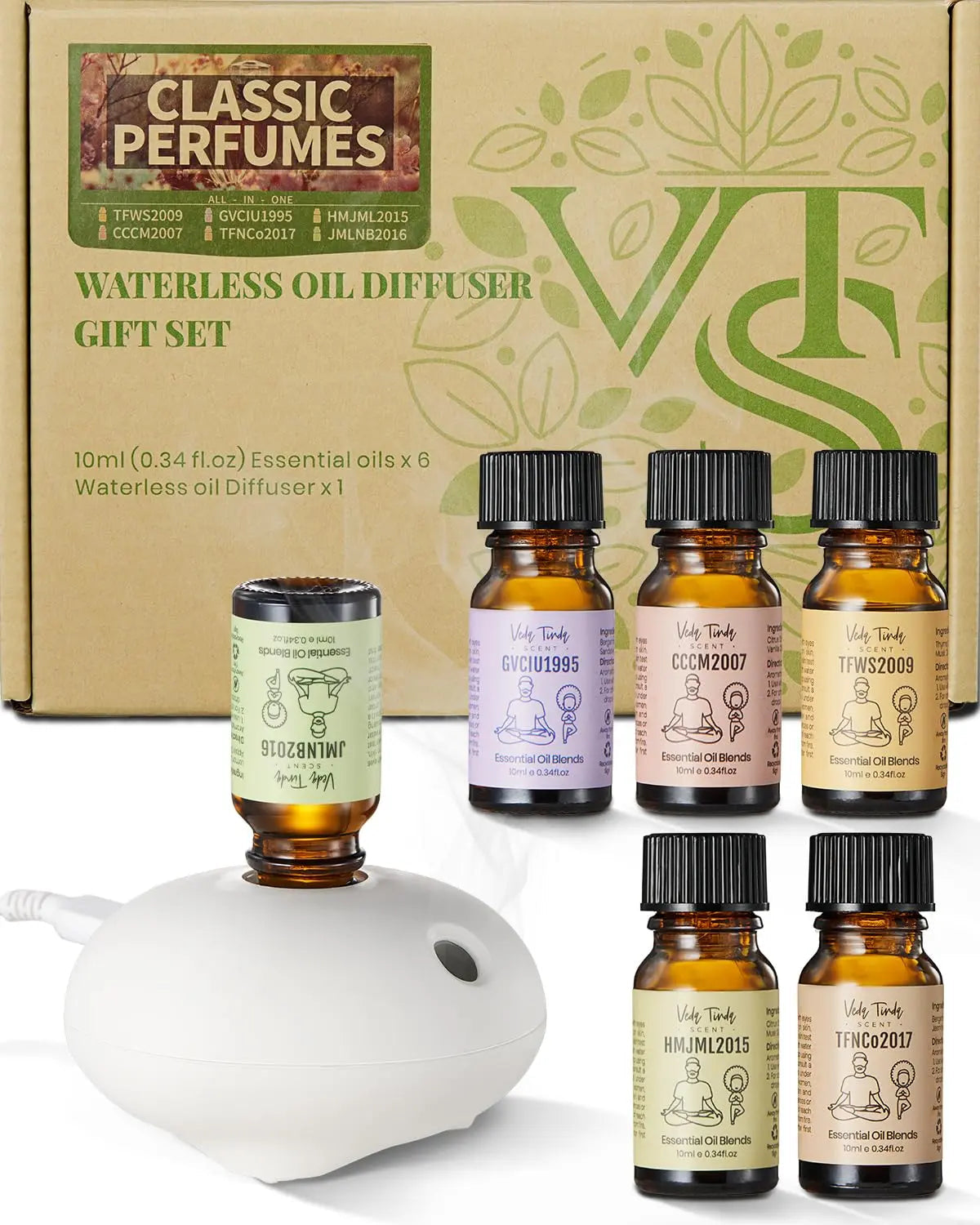 VTS Waterless Diffuser with Classic Perfume Scent Essential Oils Set, Perfume Collection VEDA TINDA SCENT Au supplements