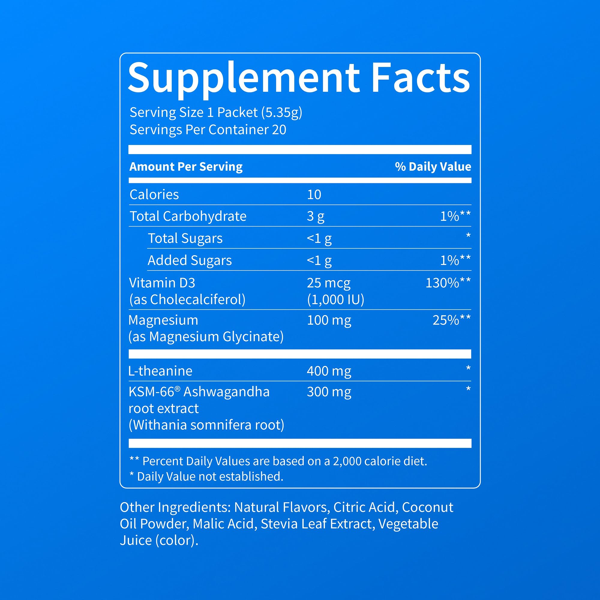 Nello Supercalm Powdered Drink Mix, Cortisol Reducer*, Sleep Aid Supplement, L Theanine, Ksm-66 Ashwagandha, Magnesium Glycinate, Vitamin D 3, No Sugar