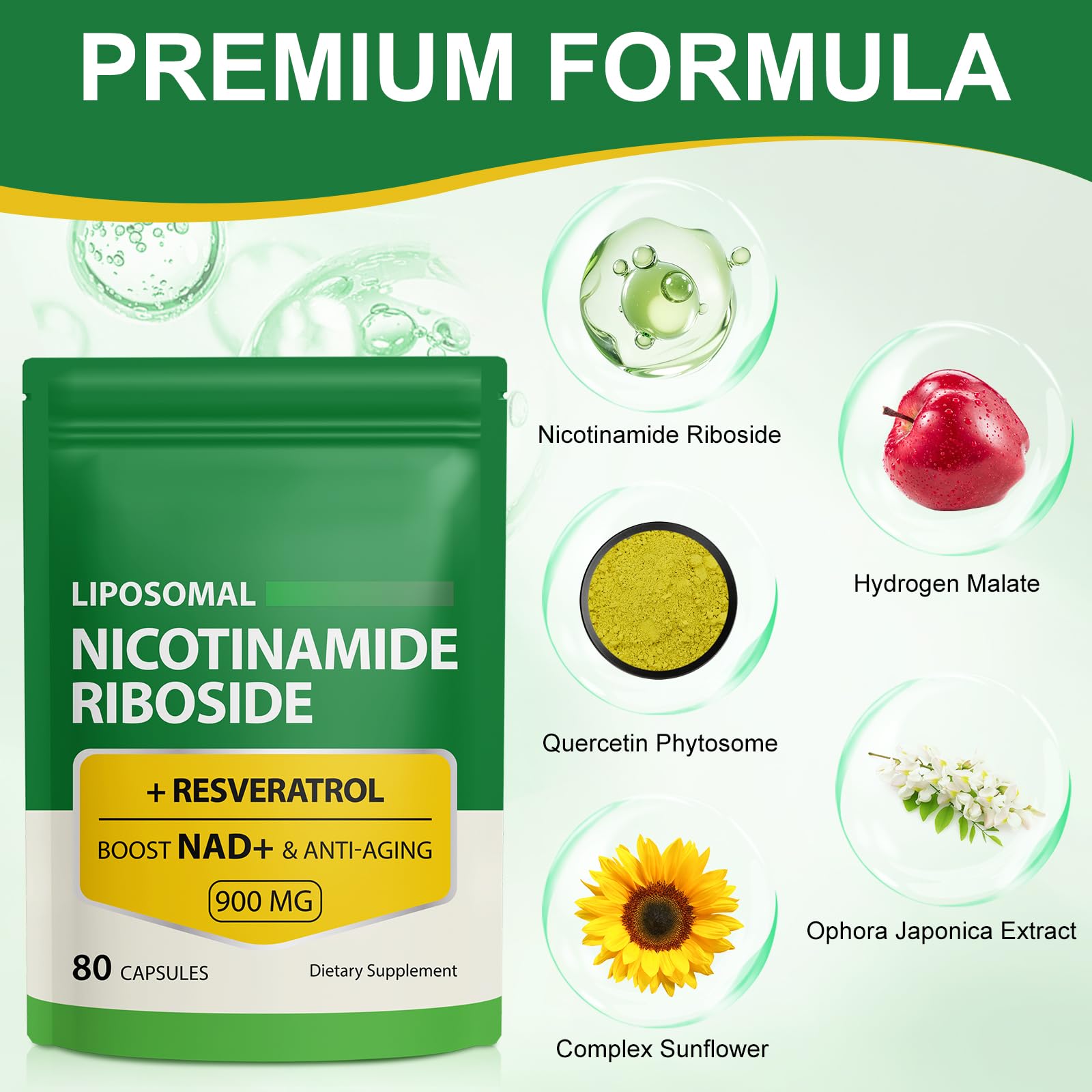 NAD Supplement with Nicotinamide Riboside - Resveratrol,Liposomal Nicotinamide Riboside,Quercetin - High Purity NAD Supplement for Anti-Aging, Focus, Energy 160 Capsules (2 Bag) Ruduwu Au supplements