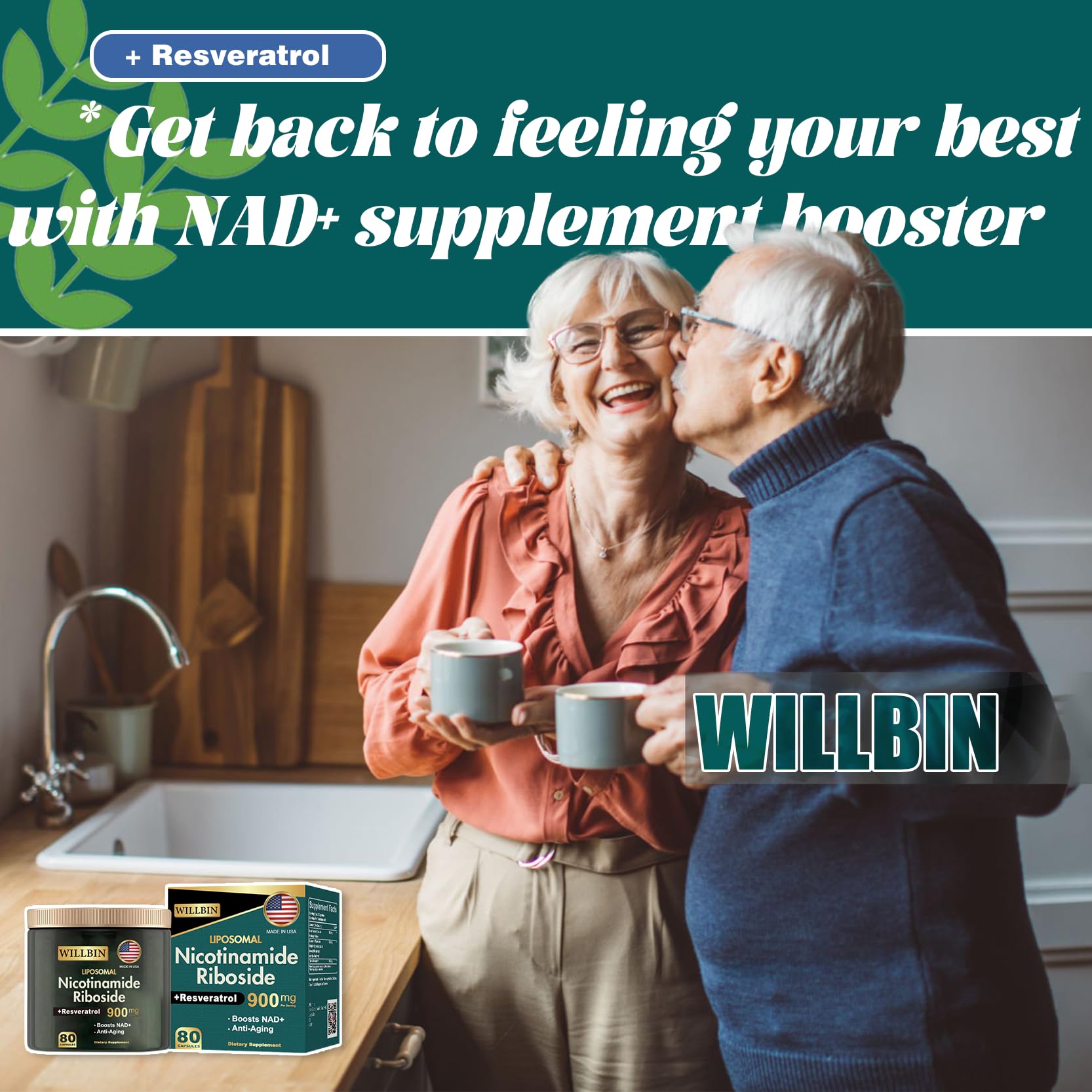 Willbin Liposomal NAD+ Supplement, Nicotinamide Riboside with Resveratrol, NAD Nicotinamide Riboside Boost Energy Focus Anti-Aging for Women & Men - 80 Vegan Capsules Willbin Au supplements