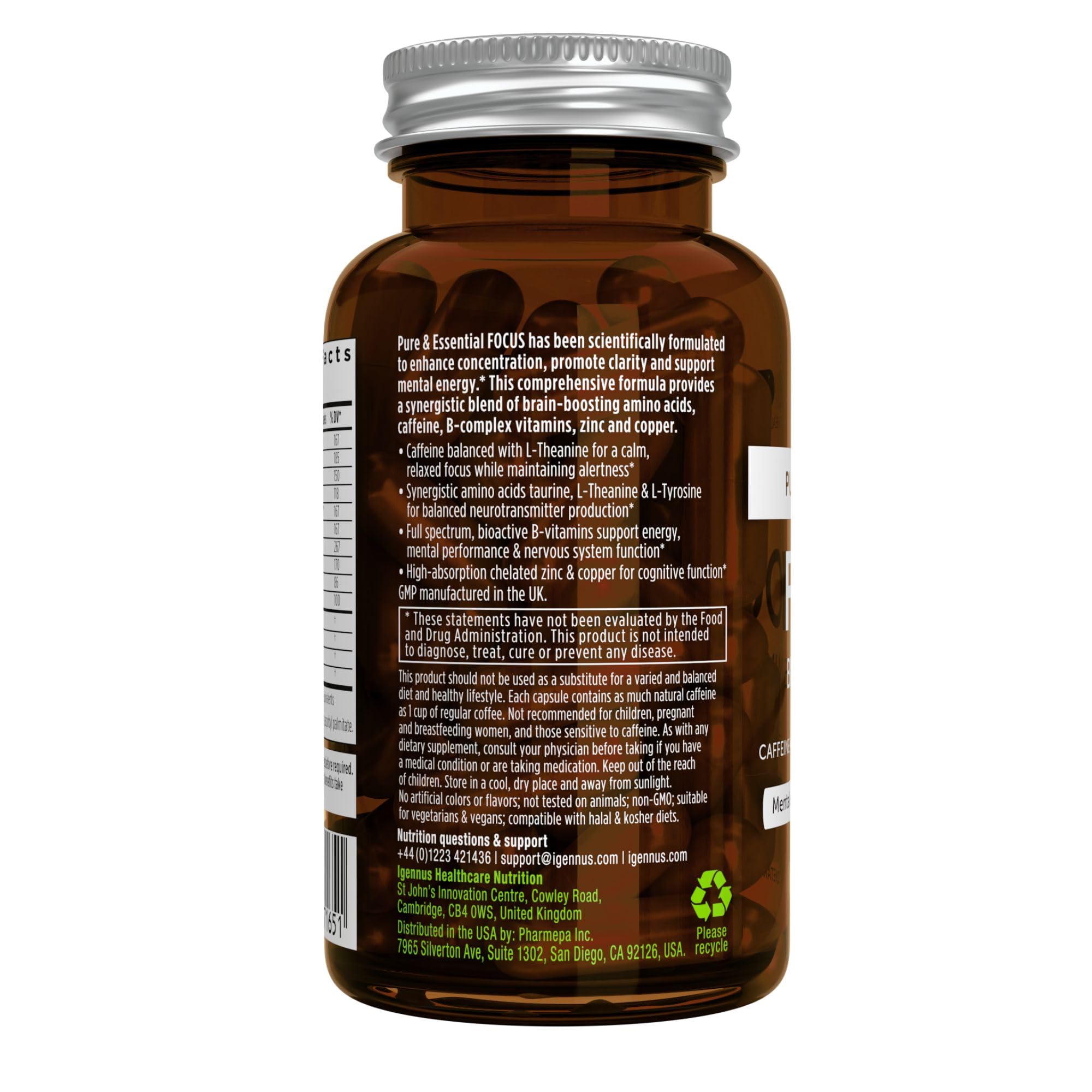 Igennus Focus - Nootropic with 200mg Natural Caffeine, Methylated B Vitamins, L-Theanine, Taurine, L-Tyrosine, Clean Energy, Brain Booster & Cognitive Performance, Non Jittery, 60 Capsules Igennus Healthcare Nutrition Au supplements