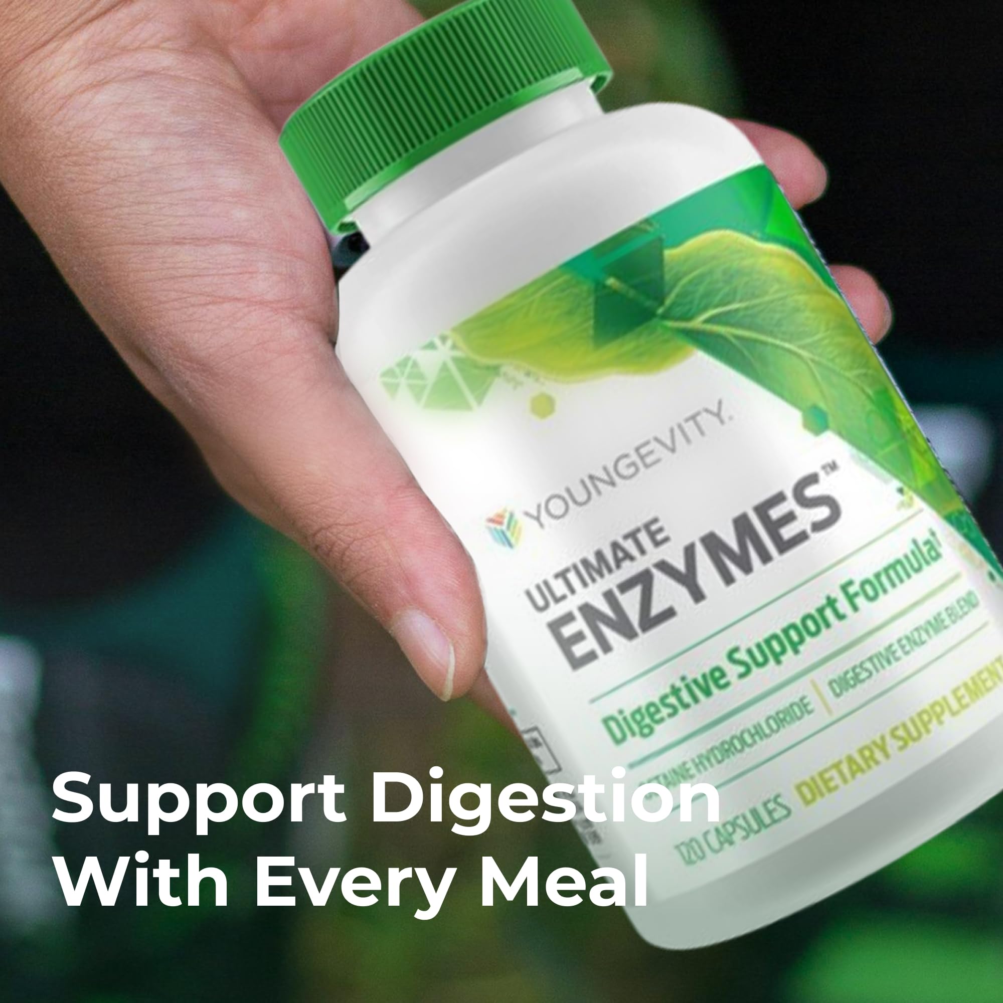 Youngevity Ultimate Enzymes® - Multi Enzymes for Digestion, Gas & Bloating Relief - Betaine HCl, Ox Bile, Pancreatine 10X, Papain 6M, Pepsin 1:3000 (120 Capsules)