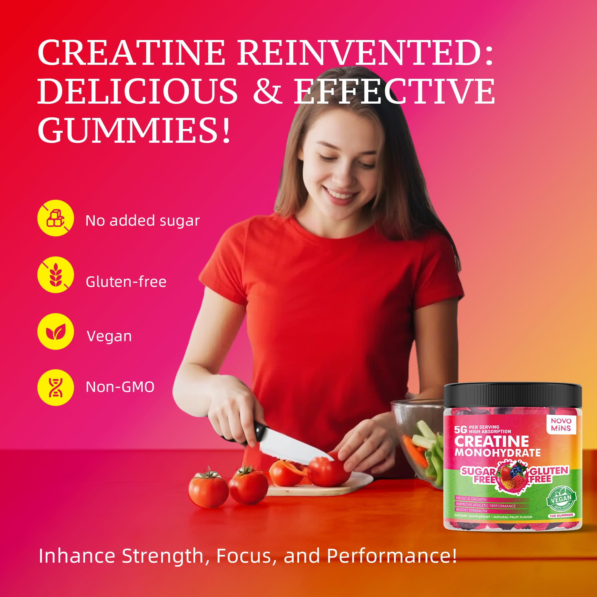 NSF Certified Creatine Gummy - Creatine Monohydrate Gummies 5000mg for Men & Women, Chewables Creatine Monohydrate for Muscle Strength, Muscle Builder, Energy Boost, Pre-Workout Supplement(120 Count) novomins Au supplements