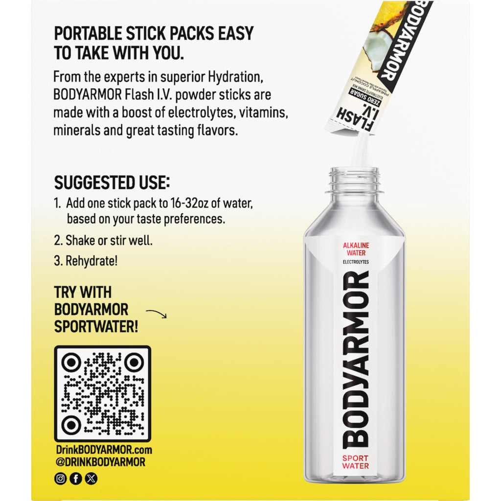 BODYARMOR Flash IV Electrolyte Packets, Strawberry Kiwi - Zero Sugar Drink Mix, Single Serve Packs, Coconut Water Powder (6 Count)