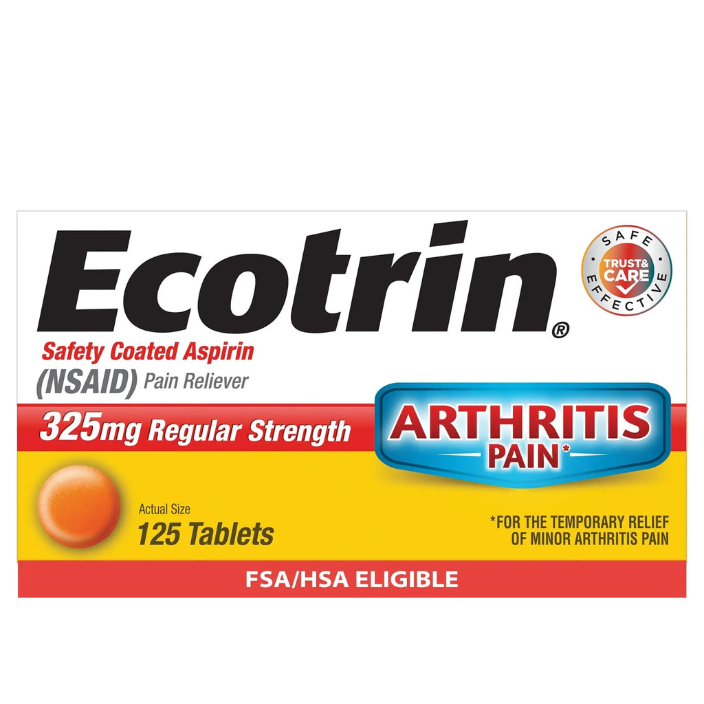 Ecotrin Regular Strength 325mg Aspirin Safetey Coated Tablets, Arthritis, Toothache & Headache Relief Designed to Protect the Stomach, 125 Count Ecotrin Au supplements