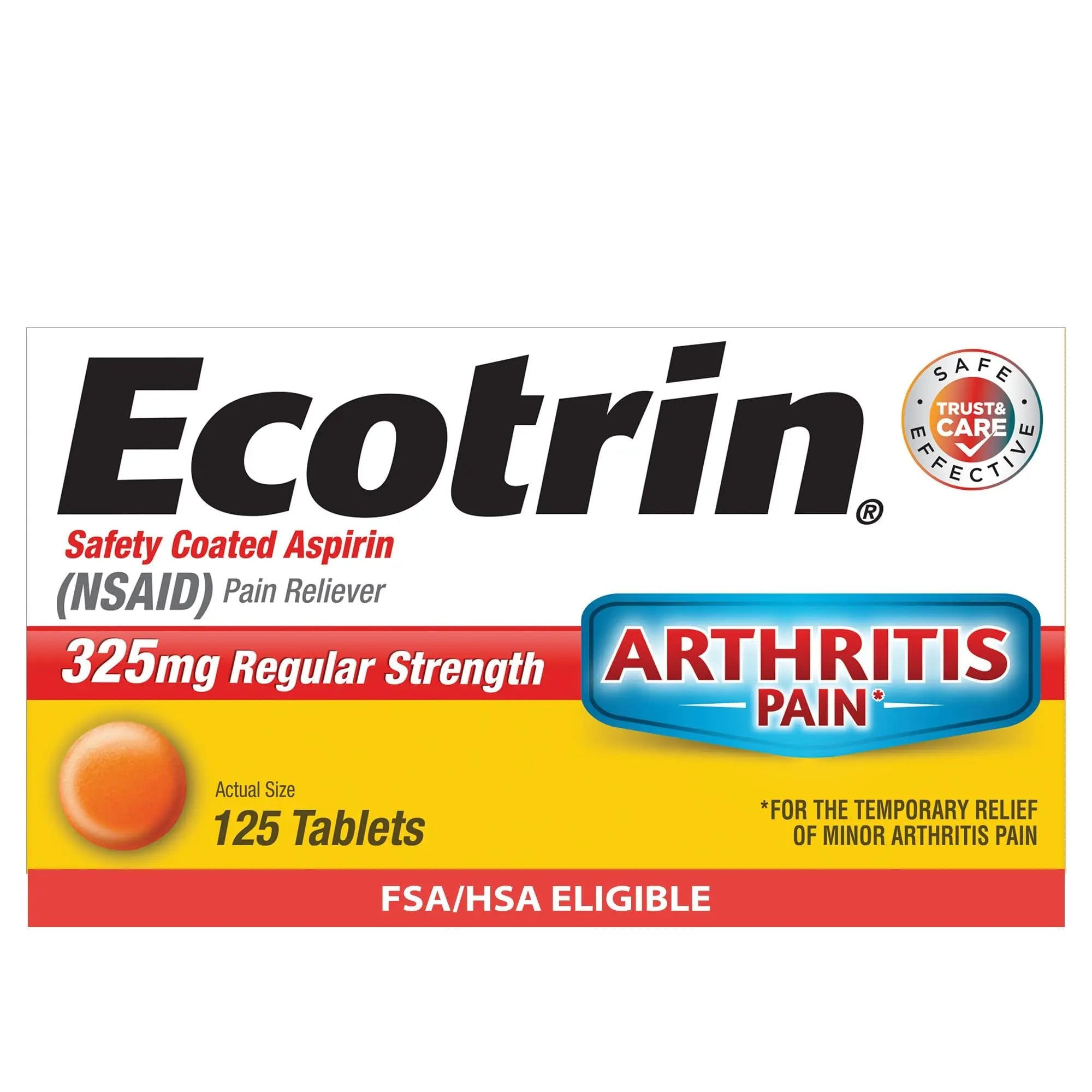 Ecotrin Regular Strength 325mg Aspirin Safetey Coated Tablets, Arthritis, Toothache & Headache Relief Designed to Protect the Stomach, 125 Count Ecotrin Au supplements