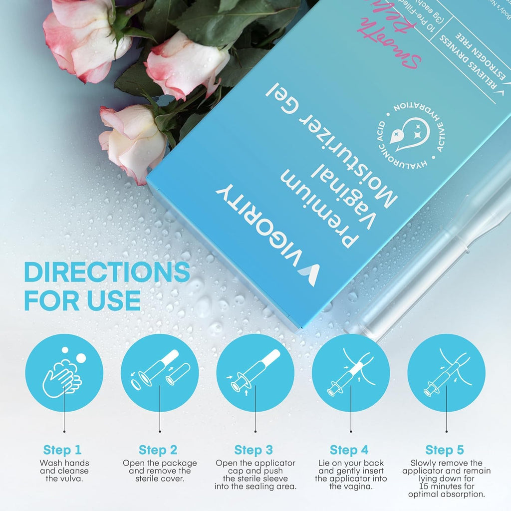 Vigority Vaginal Moisturizer Gel: Long Lasting Relief for Vaginal Dryness, Irritation & Intimate Discomfort with Hyaluronic Acid & Vitamin E – Hormone-Free Feminine Care – 10 Pre-Filled Applicators Vigority Au supplements