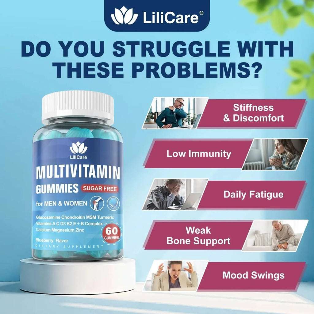 Methylated Multivitamin for Men/Women Gummies, Mens/Womens Multivitamin 50 Plus, with Glucosamine Chondroitin MSM Echinacea Sugar Free LILICARE Au supplements
