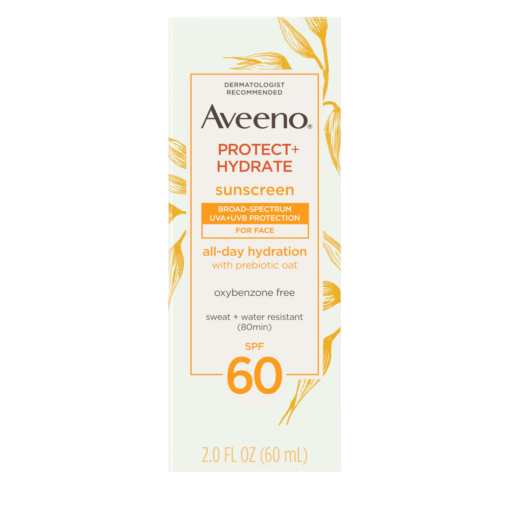 Aveeno Protect + Hydrate Face Sunscreen, SPF 60 Broad Spectrum, for Sensitive Skin, Travel Size, Water Resistant