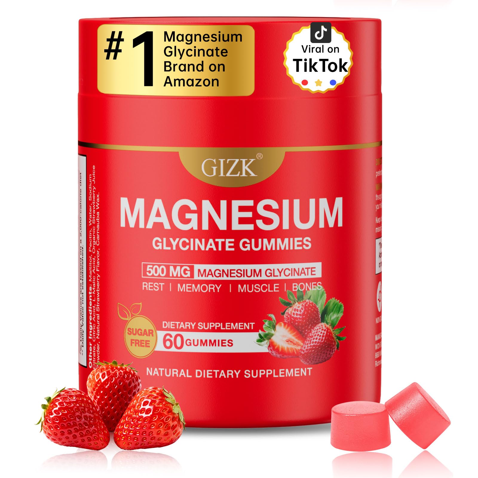 Magnesium Glycinate Gummies 500mg – Sugar Free Magnesium Gummies with L-Theanine - Sleep, Calm, Stress Relief for Adults & Kids 4+