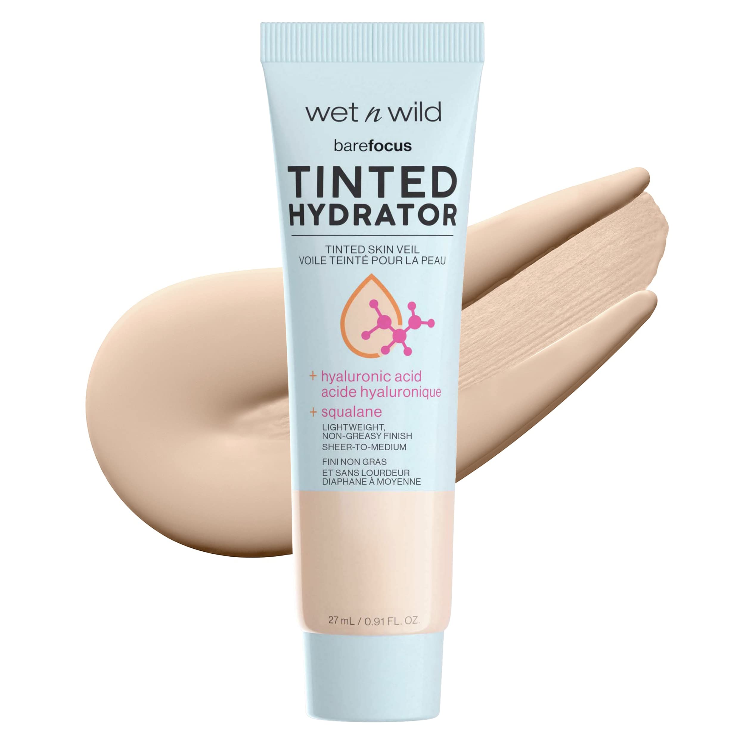 wet n wild Bare Focus Tinted Hydrator Tinted Skin Veil, Lightweight Buildable Coverage with Hyaluronic Acid & Vegan Squalane, Sheer-to-Medium Coverage