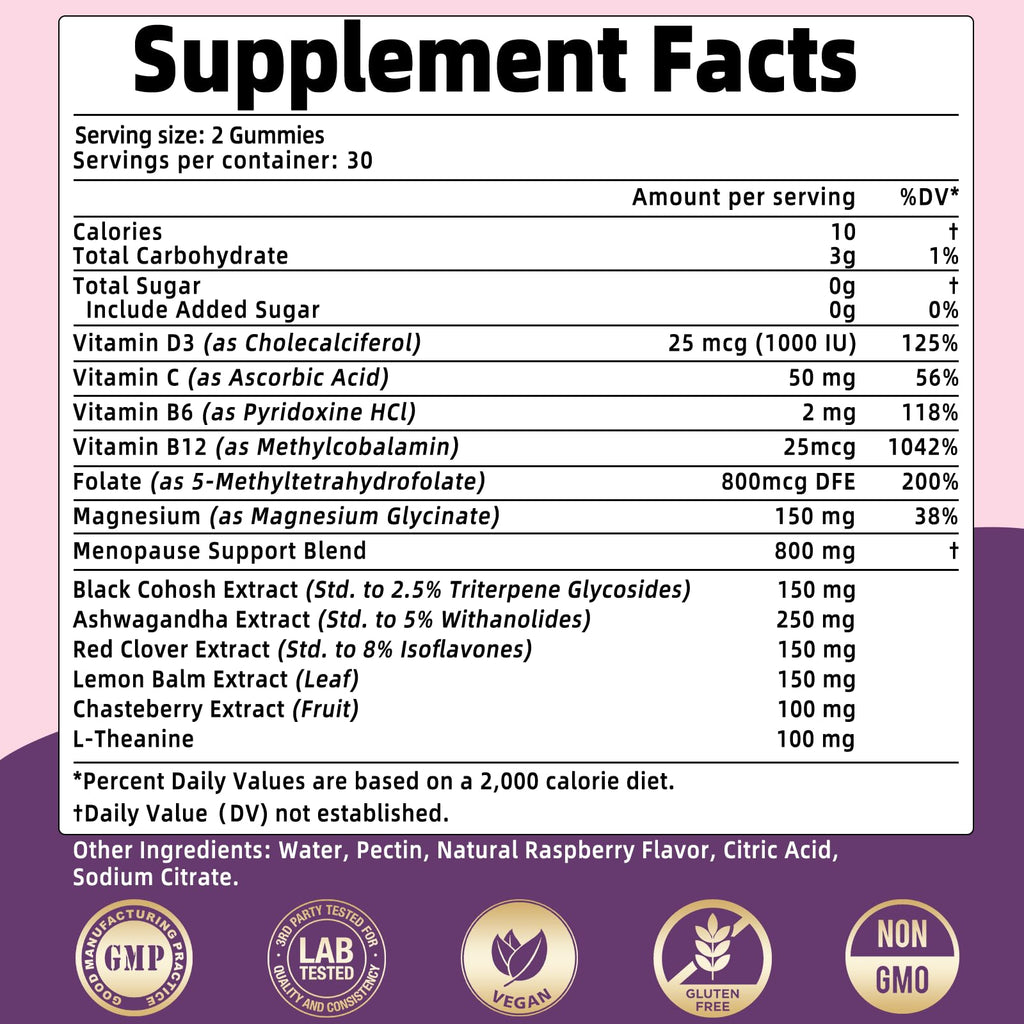 Menopause Supplements for Women with Black Cohosh, Menopause Relief Sugar Free Gummies for Hot Flashes, Natural Female Hormone Balance & Ashwagandha, Magnesium for Night Sweats, Mood Swings, 60 Count XIHOLIY Au supplements