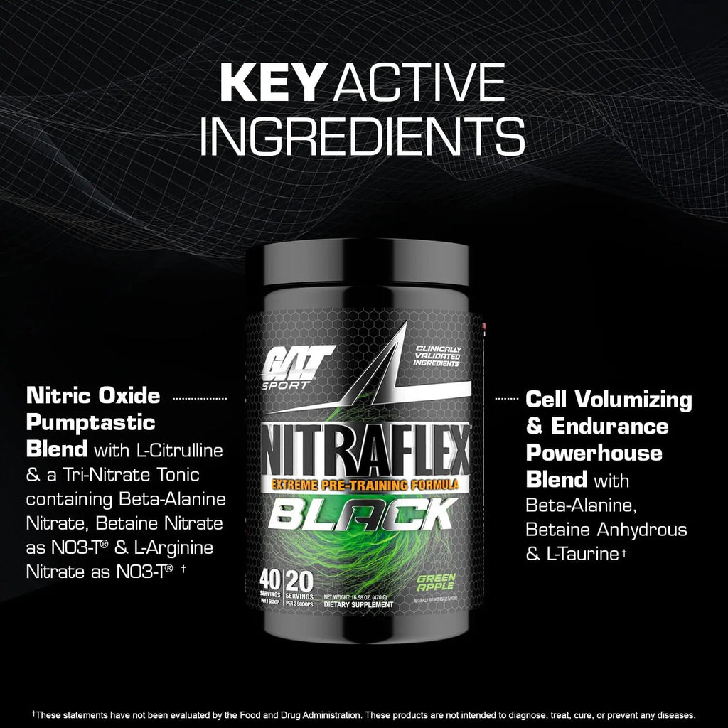 GAT SPORT Nitraflex Black Pre-Workout Powder, Extreme Pre-Training Formula for Men GAT SPORT Au supplements