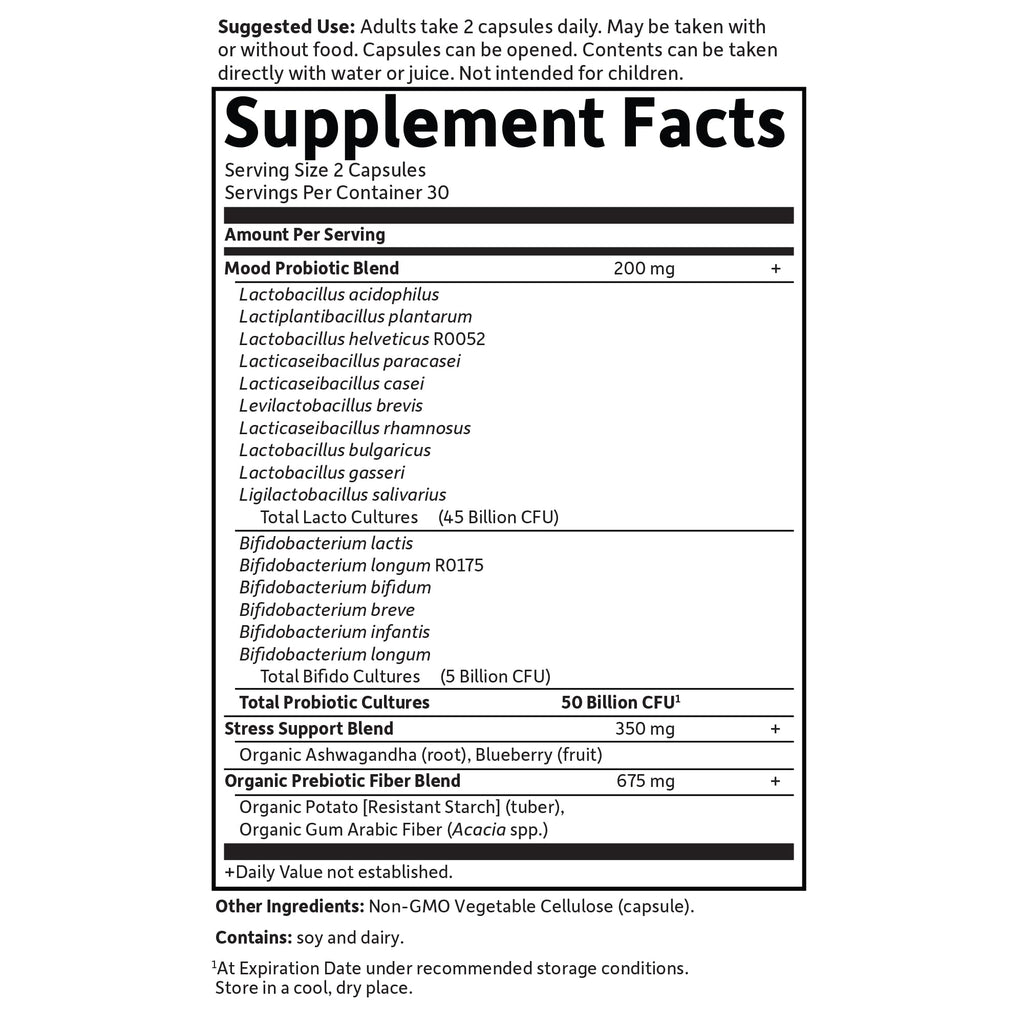 Garden of Life Probiotics Mood+ Dr Formulated Acidophilus Probiotic Supplement - Promotes Emotional Well-Being, Relaxation and Digestive Balance - Ashwagandha for Stress Management, 60 Veggie Caps Garden of Life Au supplements