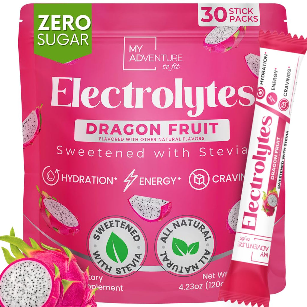 Zero Sugar Dragon Fruit Electrolytes Sticks - Refreshing Hydration - Caffeine Free Energy with Natural Ingredients - Vegan, Keto & Paleo