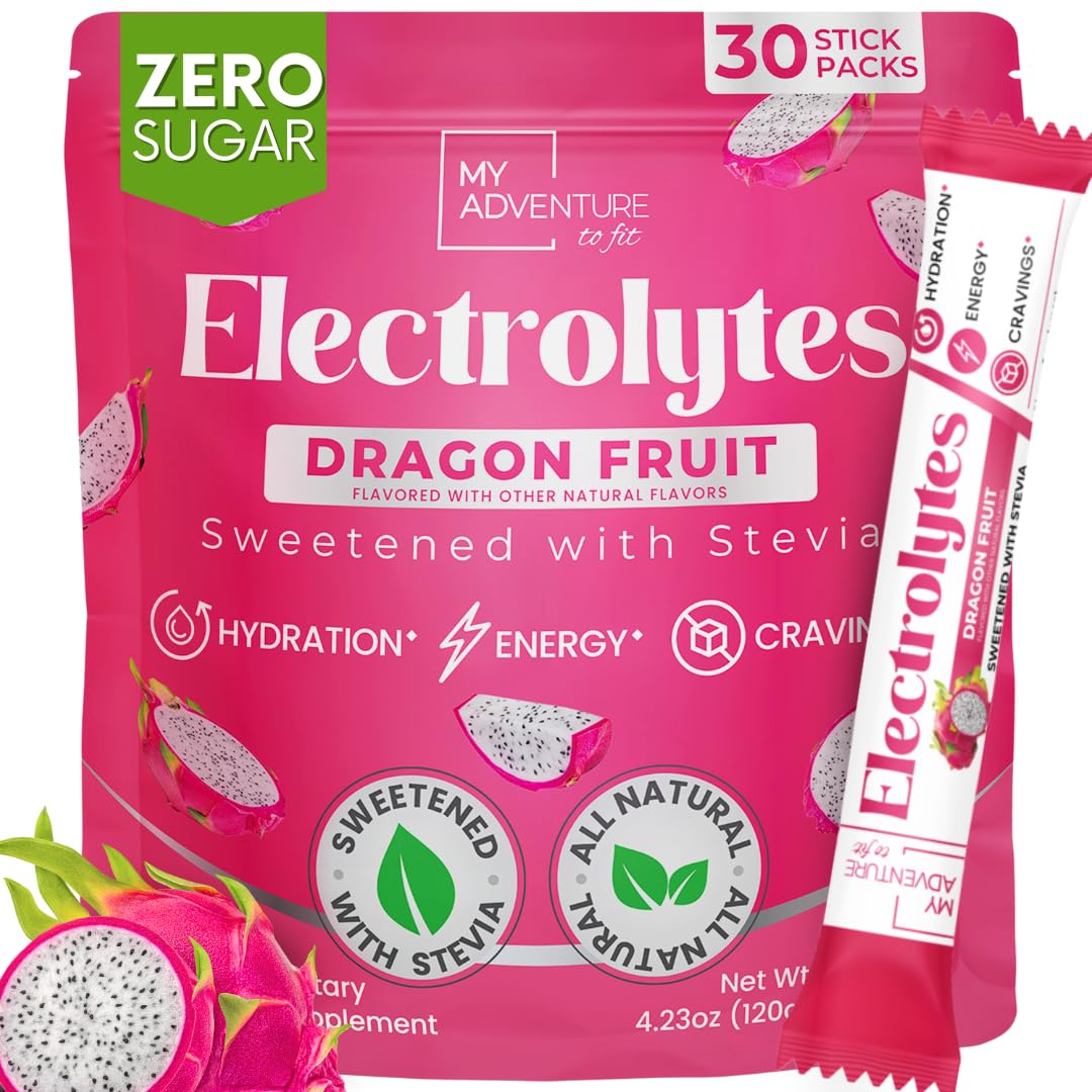 Zero Sugar Dragon Fruit Electrolytes Sticks - Refreshing Hydration - Caffeine Free Energy with Natural Ingredients - Vegan, Keto & Paleo