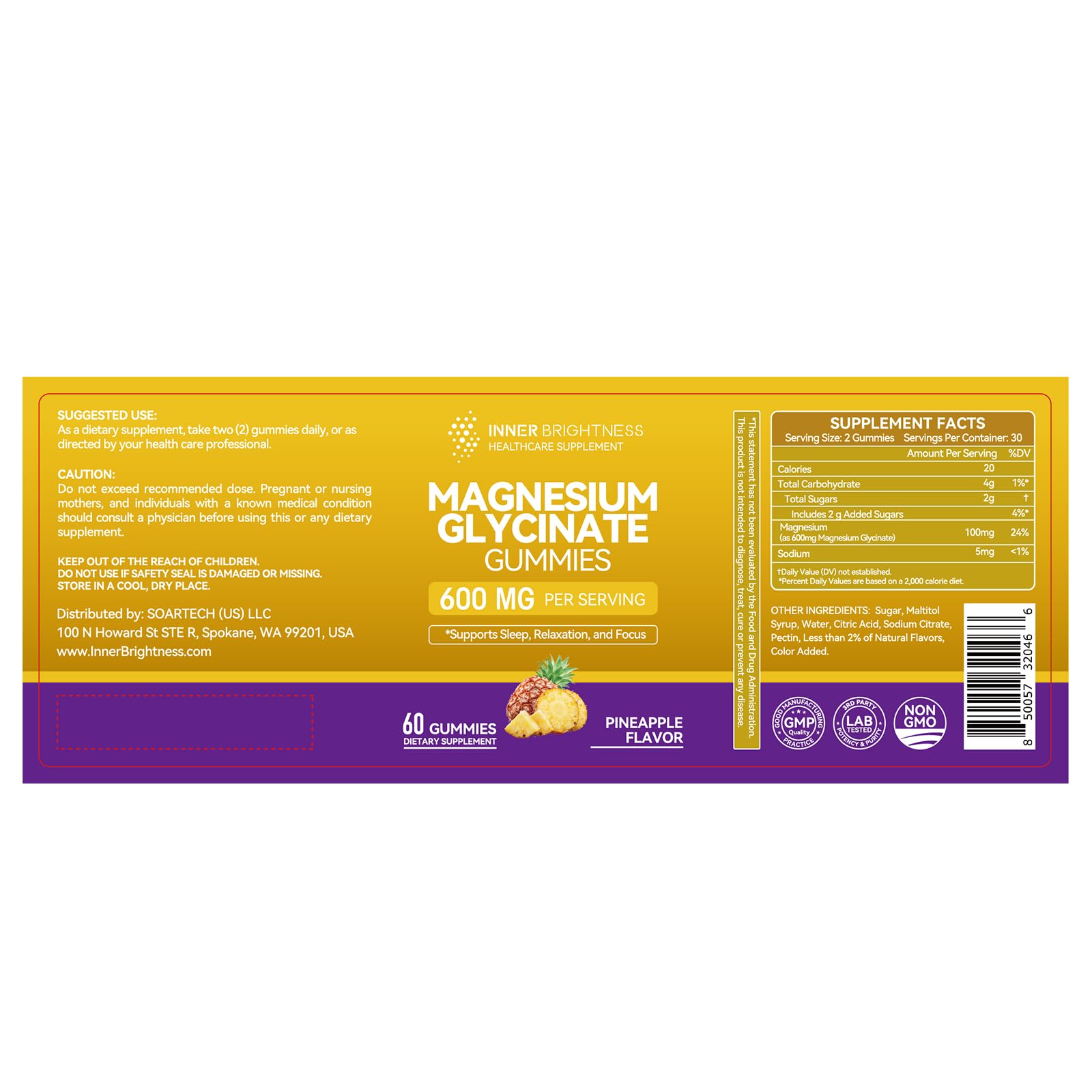 Magnesium Glycinate Gummies 600mg, Non-GMO, Gluten-Free, Magnesium Gummies for Adults & Kids, Sleep, Relaxation & Focus