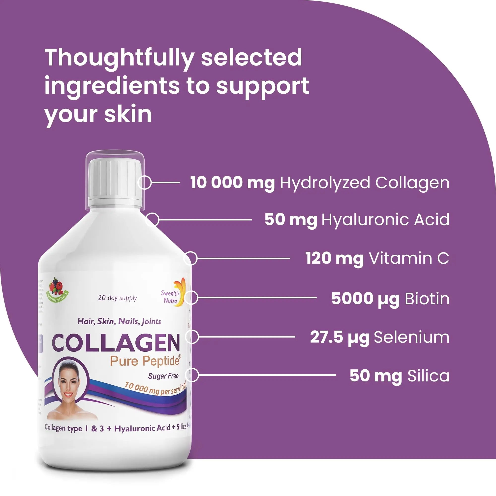 Swedish Nutra Liquid Bovine Collagen - Pack of 500ml, 20 Day Supply | Sugar Free Berry Flavour Swedish Nutra Au supplements