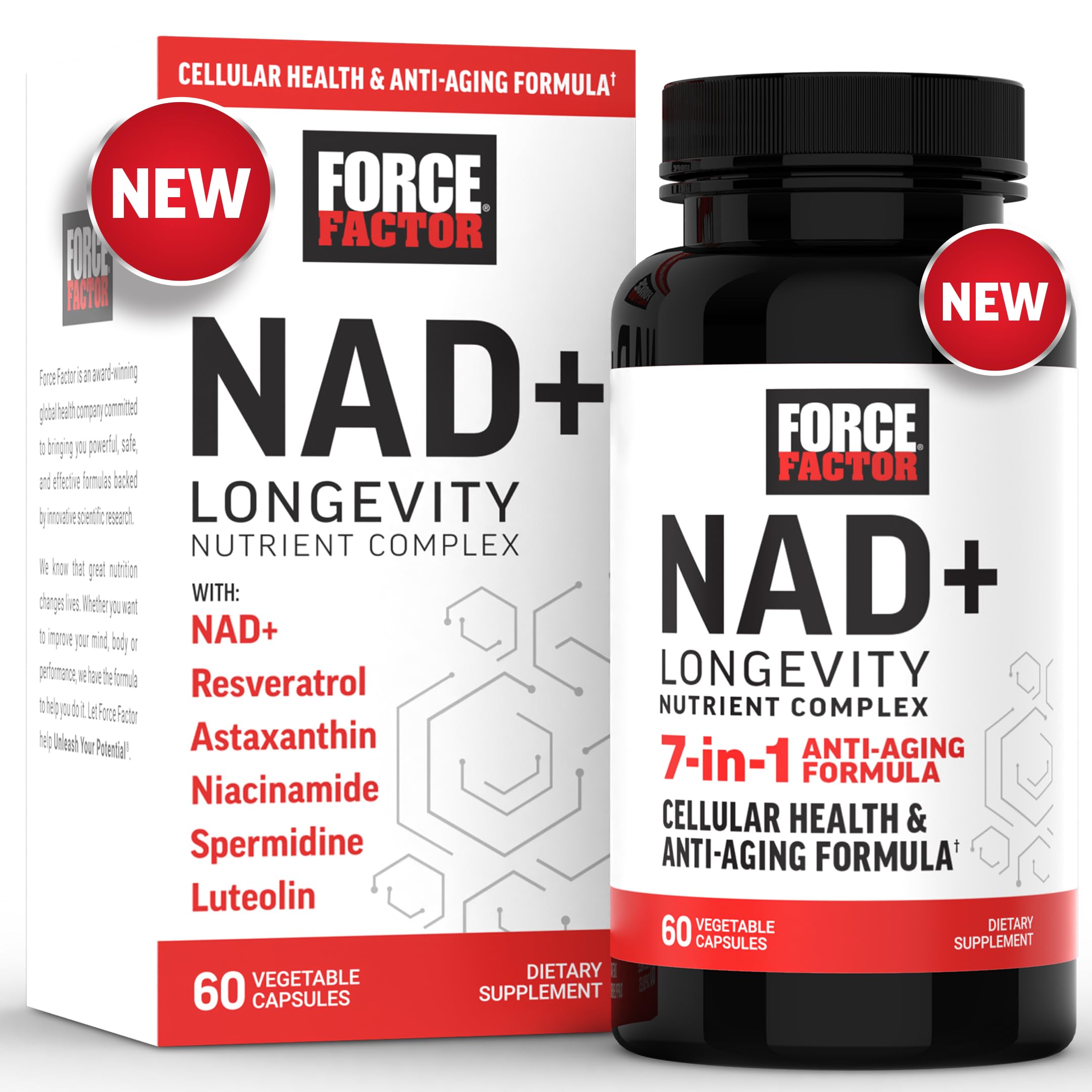 FORCE FACTOR NAD+ (NMN or Nicotinamide Riboside Alternative) with Resveratrol, Astaxanthin, Spermidine & Luteolin Complex, NAD to Support Cellular Health & Healthy Aging, 60 Capsules Force Factor Au supplements