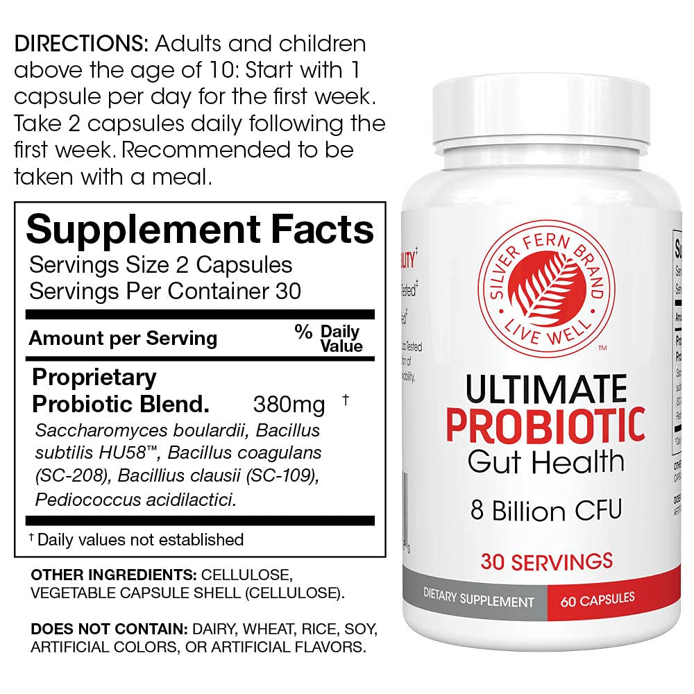 Silver Fern Brand Family Probiotics - Ultimate Adult Probiotic (1 Bottle = 60 Capsules) Plus Ultimate Children's Probiotic for Kids (1 Bottle = 30 Chewables) - Gut Health & Microbiome Support