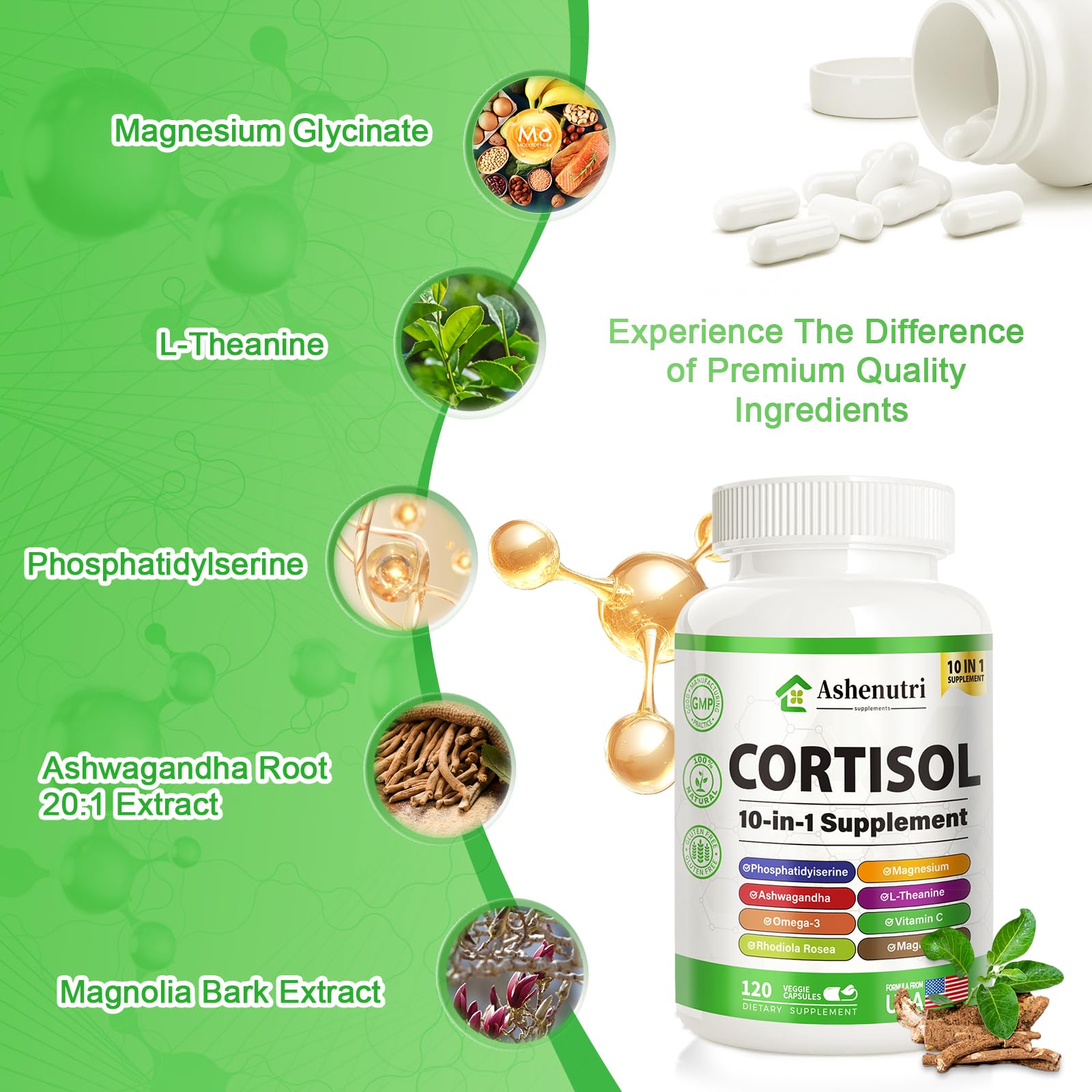 Ashenutri 10-in-1 Cortisol Supplement with Magnesium,Ashwagandha,Rhodiola Rosea,L Theanine,Hormone Balance for Women 120 Vegan Capsules Ashenutri Au supplements