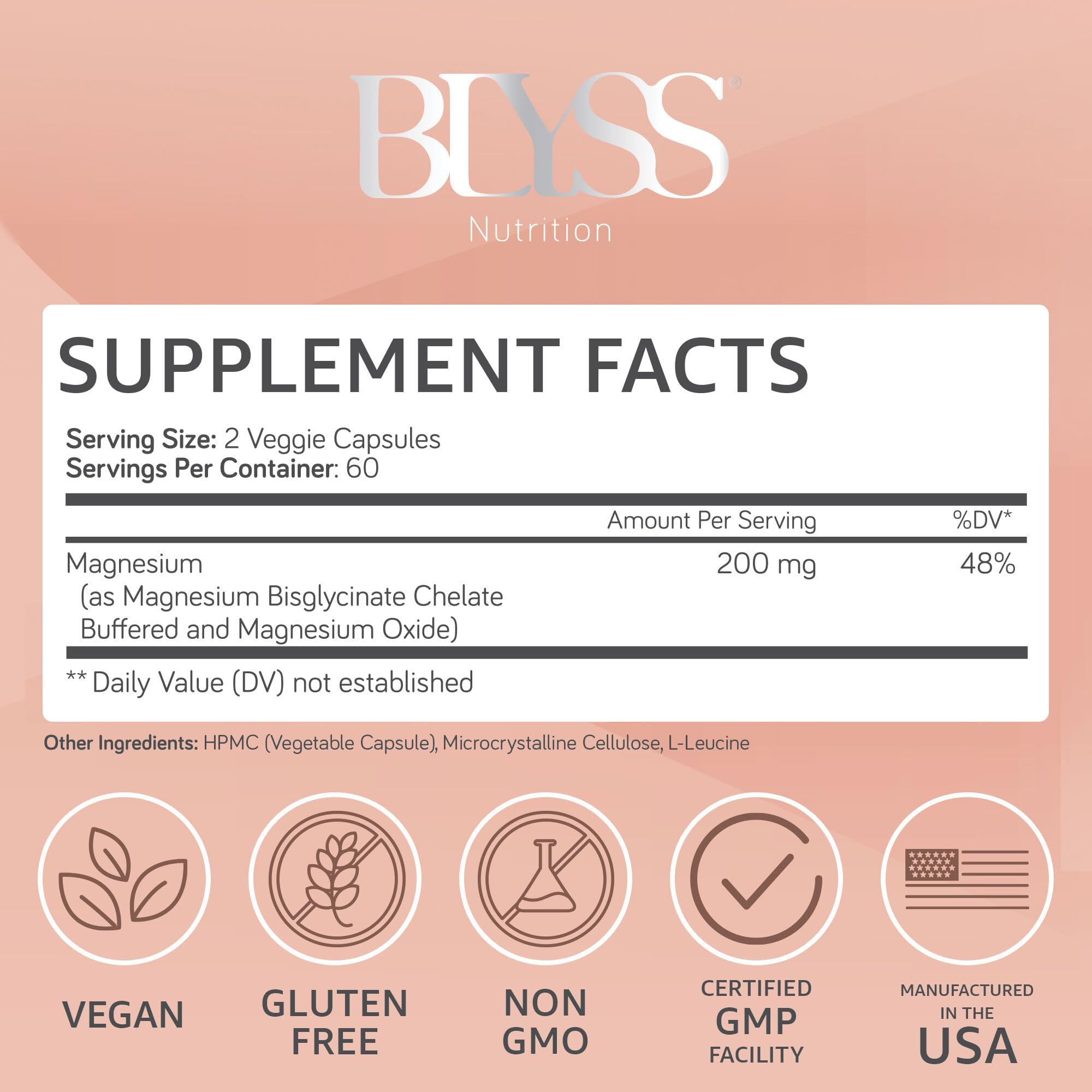 BLYSS Nutrition Magnesium Bisglycinate Capsules for Women - 200mg Chelated Glycinate Magnesium Supplement - Natural Supplements to Support Sleep,