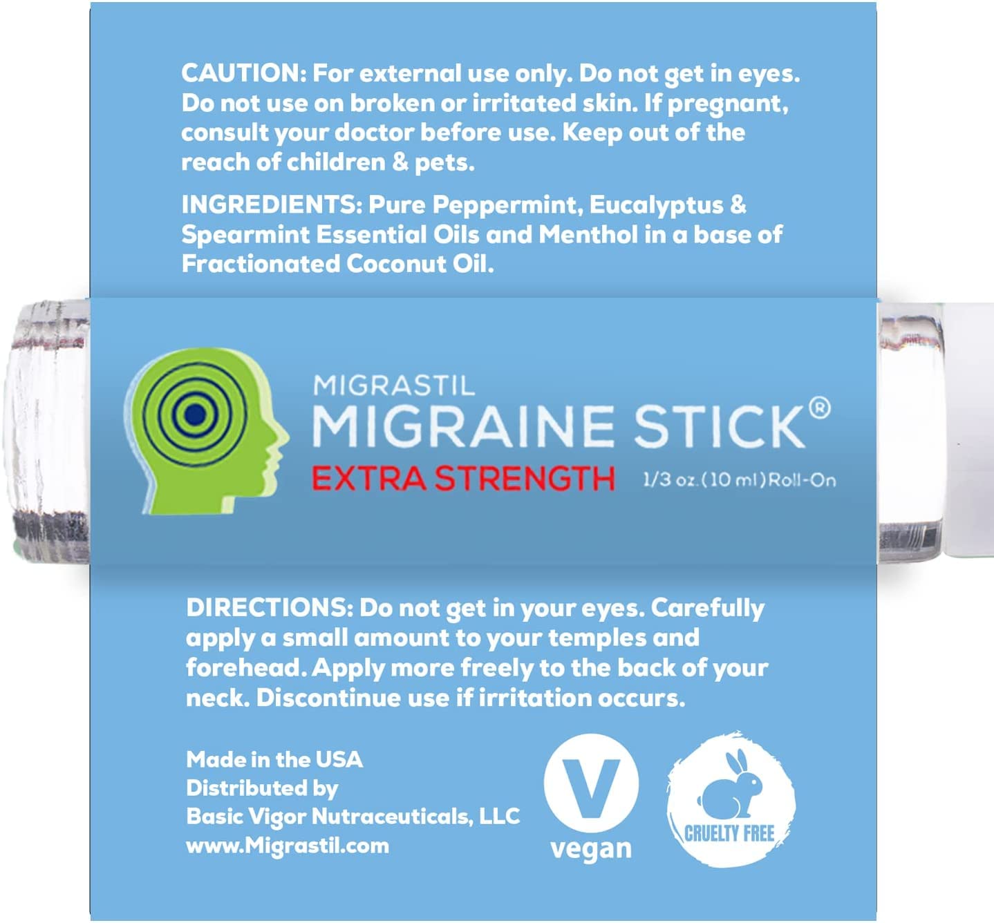 Basic Vigor Migrastil Extra Strength Migraine Stick Advanced Formula. Strong Aromatherapy Roll On with Menthol and Essential Oils. No Lavender. Made in The USA. Basic Vigor Au supplements
