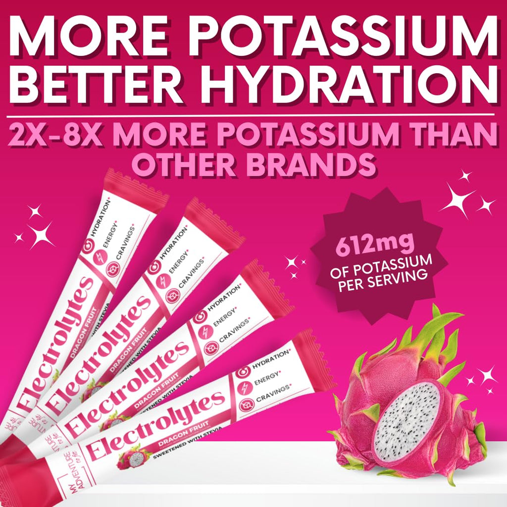 Zero Sugar Dragon Fruit Electrolytes Sticks - Refreshing Hydration - Caffeine Free Energy with Natural Ingredients - Vegan, Keto & Paleo