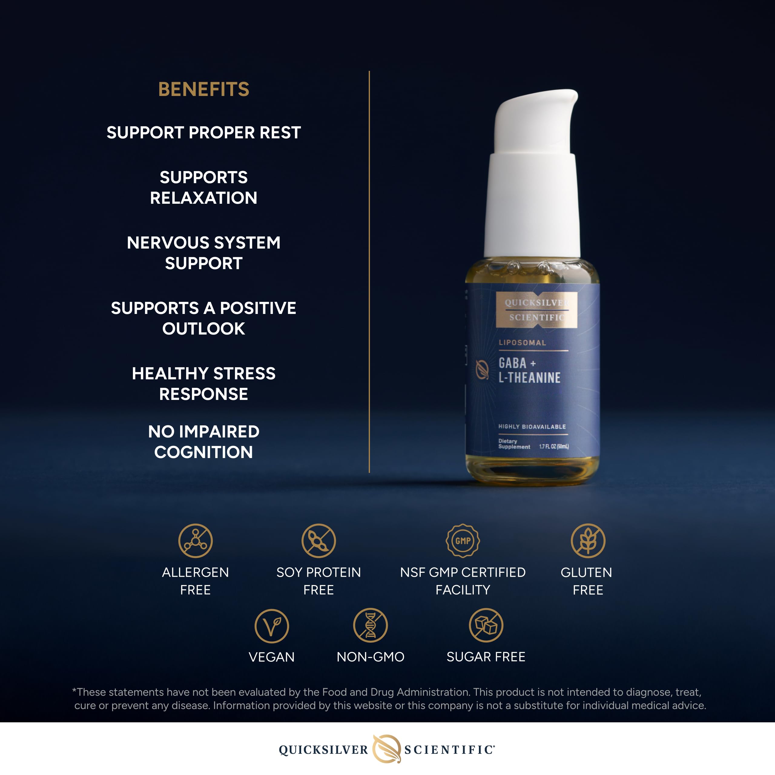 Quicksilver Scientific Liposomal GABA + L Theanine - Calm, Stress Response & Brain Support - Bioavailable GABA Supplement with L Theanine 100mg (1.7oz/50ml) Quicksilver Scientific Au supplements