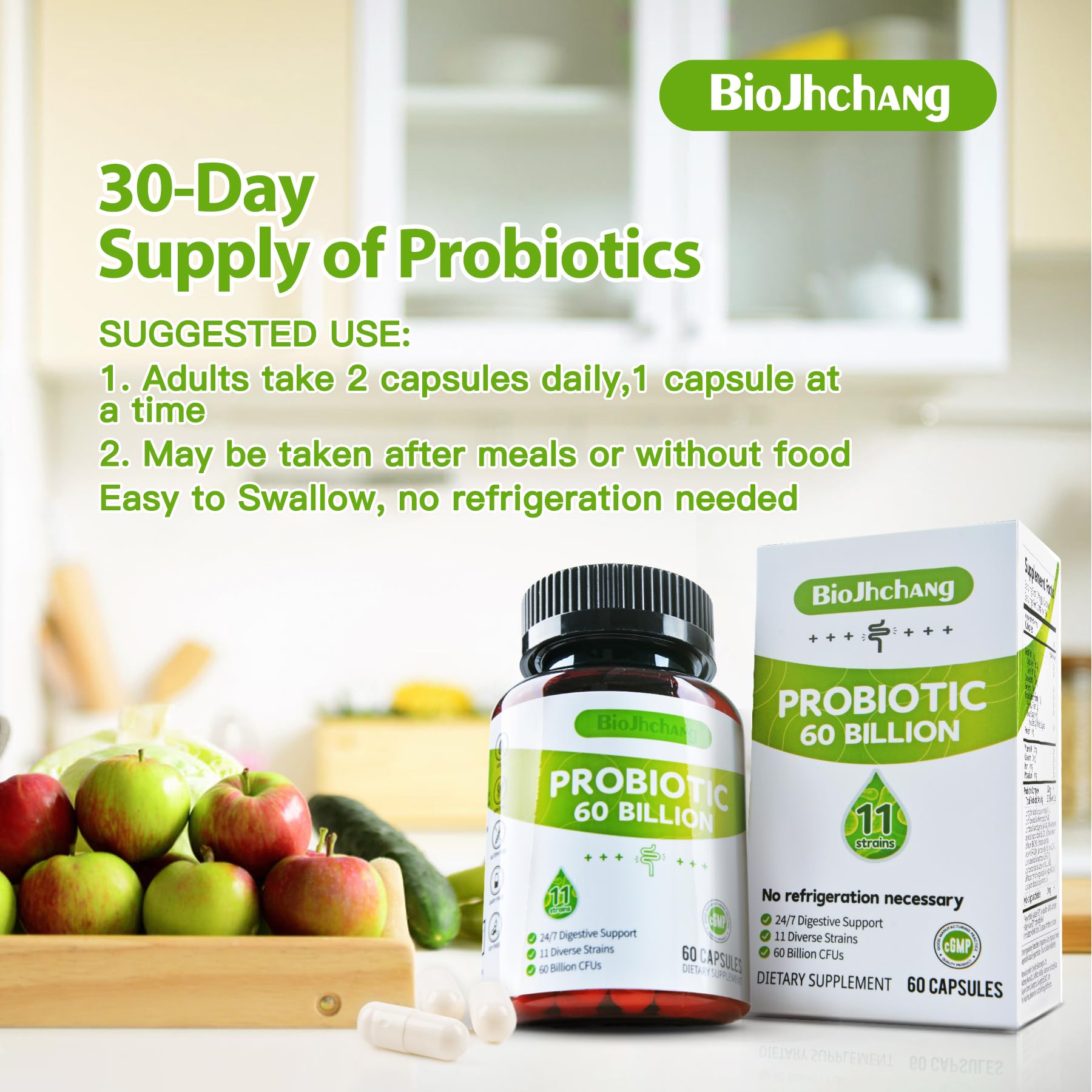 BioJhchang Probiotics Supplements 60 Billion CFUs 11 Diverse Strains Natural Prebiotics for Immune, Digestive Gut Health Supports Occasional Constipation Diarrhea Gas Bloating for Women & Men BioJhchang Au supplements