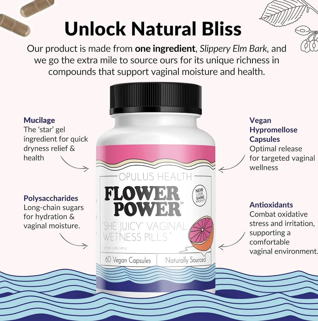 Flower Power ‘She Juicy’ Supplement for Vaginal Health | Slippery Elm Bark | Feminine Flower Power Au supplements