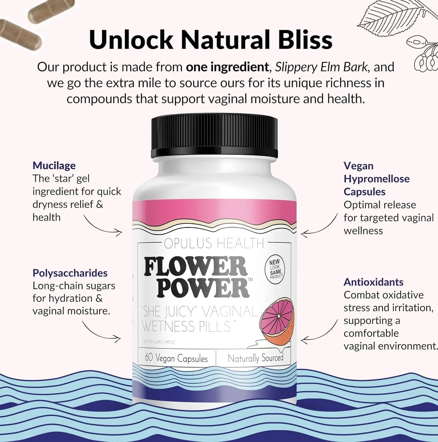 Flower Power ‘She Juicy’ Supplement for Vaginal Health | Slippery Elm Bark | Feminine Flower Power Au supplements