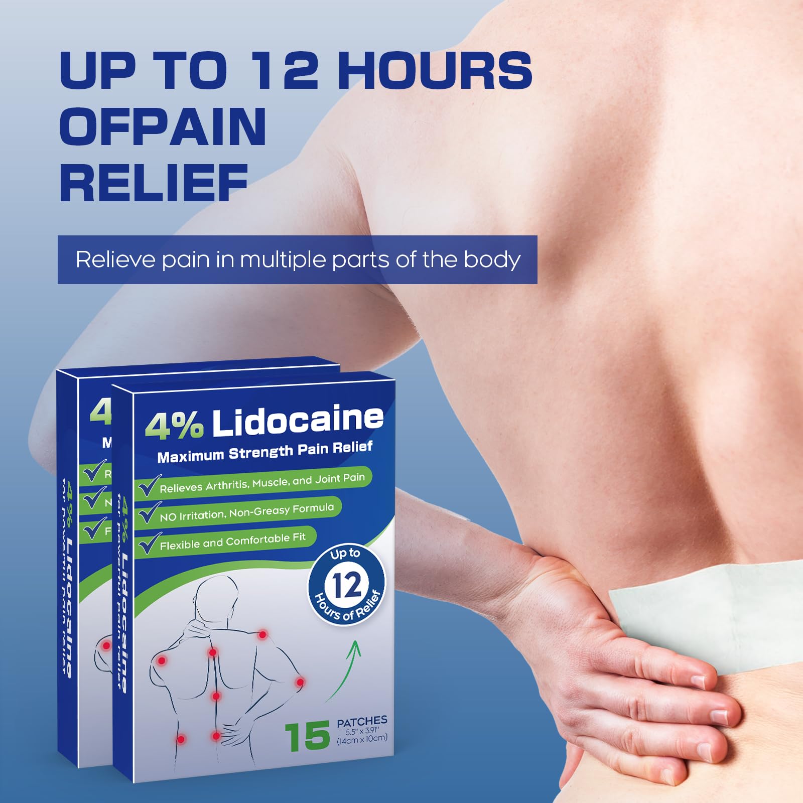 Uposiut 4% Lidocaine Pain Relief Patches 30 Count – Maximum Strength, 12 Hour Long Lasting, Flexible & Low Odor, for Back, Neck, Knee & Shoulder - 002AB Uposiut Au supplements