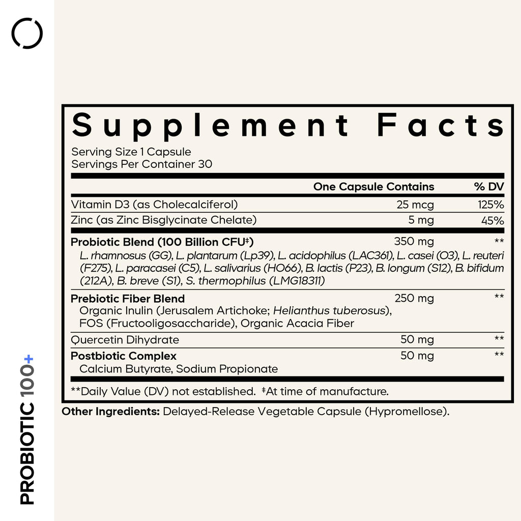 Codeage Probiotic+ 100 Billion CFU Supplement - 12-Strain Probiotic Blend, Organic Prebiotic Fiber, Postbiotics, Vitamin D3, Zinc Bisglycinate, Quercetin - for Men & Women - Non-GMO- 30 Capsules Codeage Au supplements