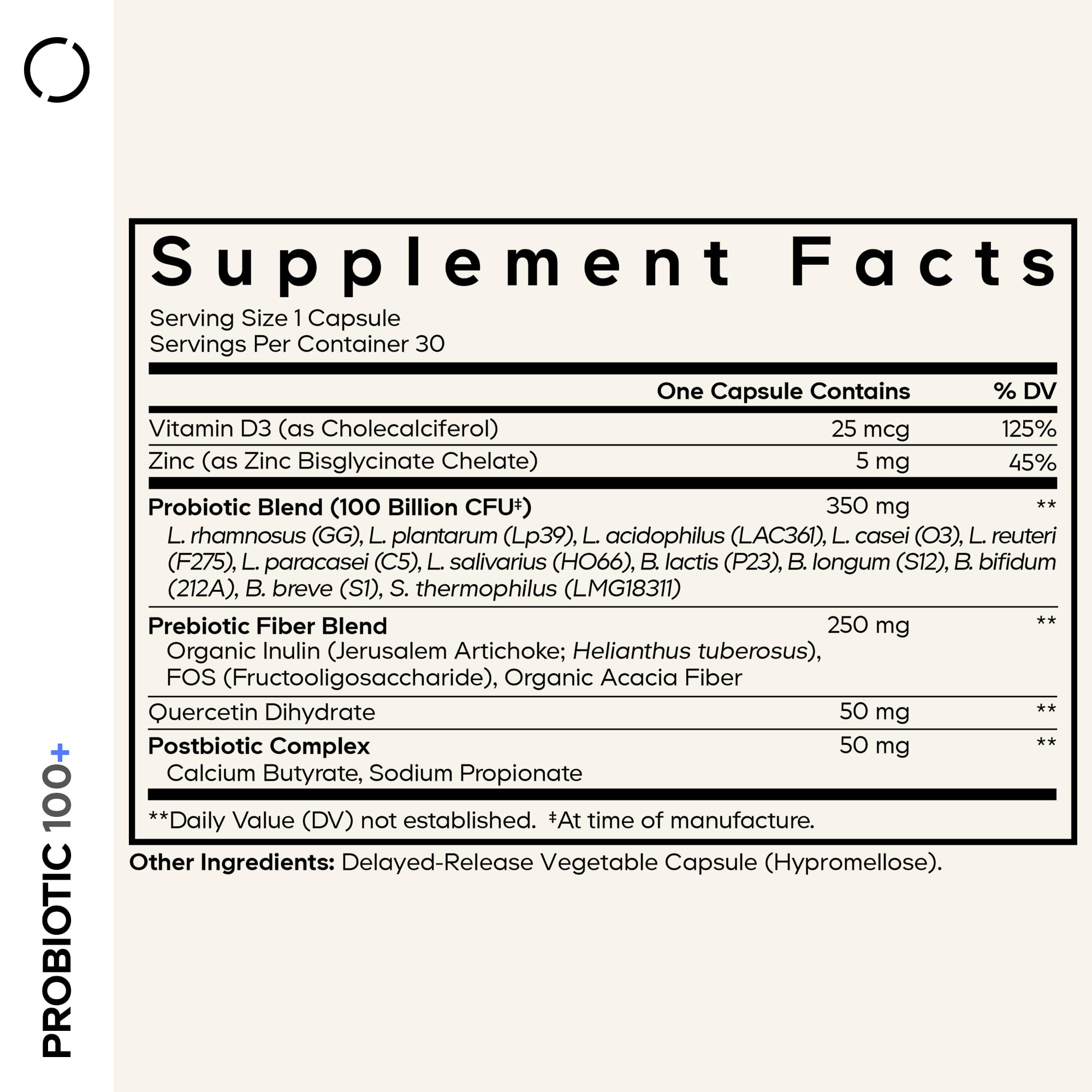 Codeage Probiotic+ 100 Billion CFU Supplement - 12-Strain Probiotic Blend, Organic Prebiotic Fiber, Postbiotics, Vitamin D3, Zinc Bisglycinate, Quercetin - for Men & Women - Non-GMO- 30 Capsules Codeage Au supplements