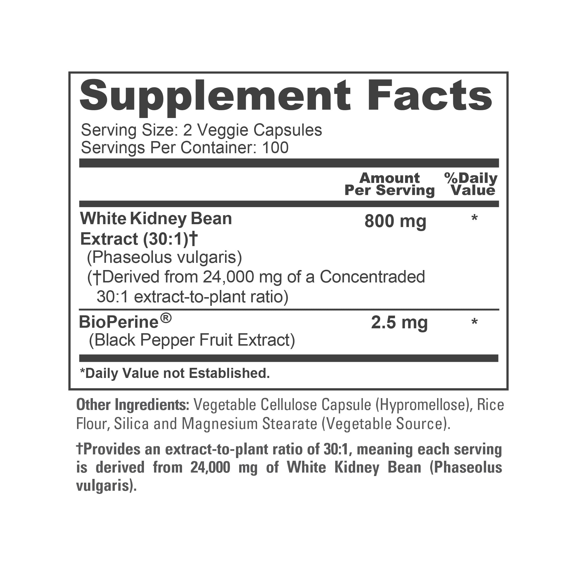 NusaPure White Kidney Beans 30:1 Extract, 800 mg Equivalent to 24,000 mg 200 Vegan Capsules - Bioperine - (Vegan, Non-GMO) NusaPure Au supplements