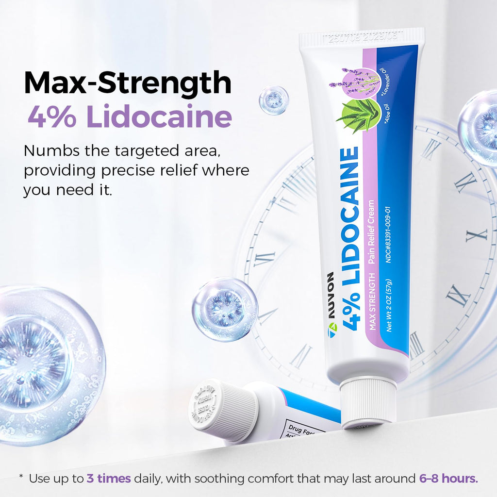AUVON Max Strength Lidocaine Pain Relief Cream with Lavender & Aloe Vera, Numbing Cream for Minor Arthritis Pain, Soothing Muscle for Neck, Shoulder, Hip, Knee, Joint and Back Pain, 2 Oz, 2 Packs AUVON Au supplements
