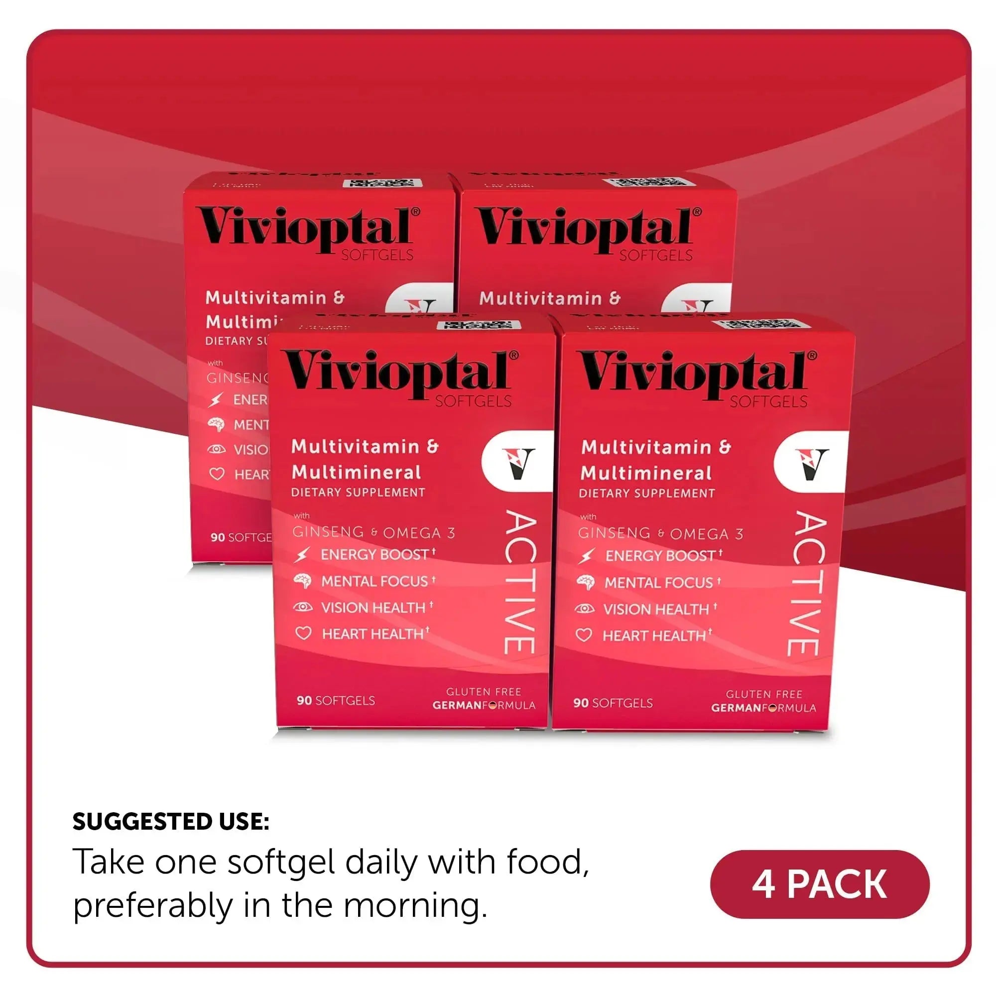 Vivioptal Active, 90 Softgels (1 Year Supply), Ginseng & Omega 3, Multivitamin & Multimineral, Gluten Free, German Formula Vivioptal Vitamins Au supplements
