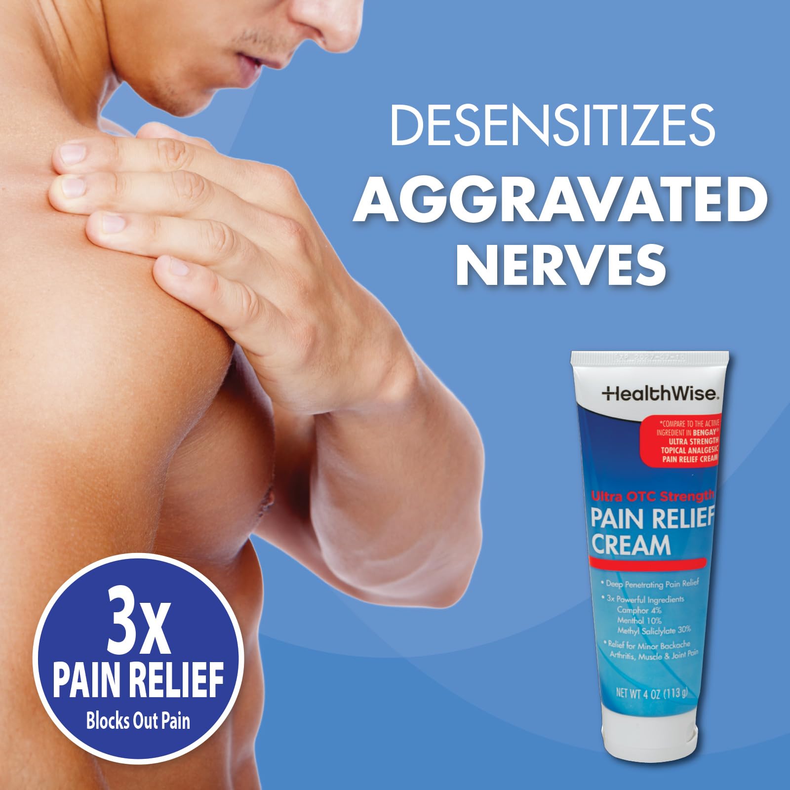 HealthWise Pain Relief Cream | Ultra OTC Strength | 4% Camphor + 10% Menthol + 30% Methly Saliclylate | Non-Greasy Formula | 4.0 Oz | Topical Analgesic HealthWise Au supplements