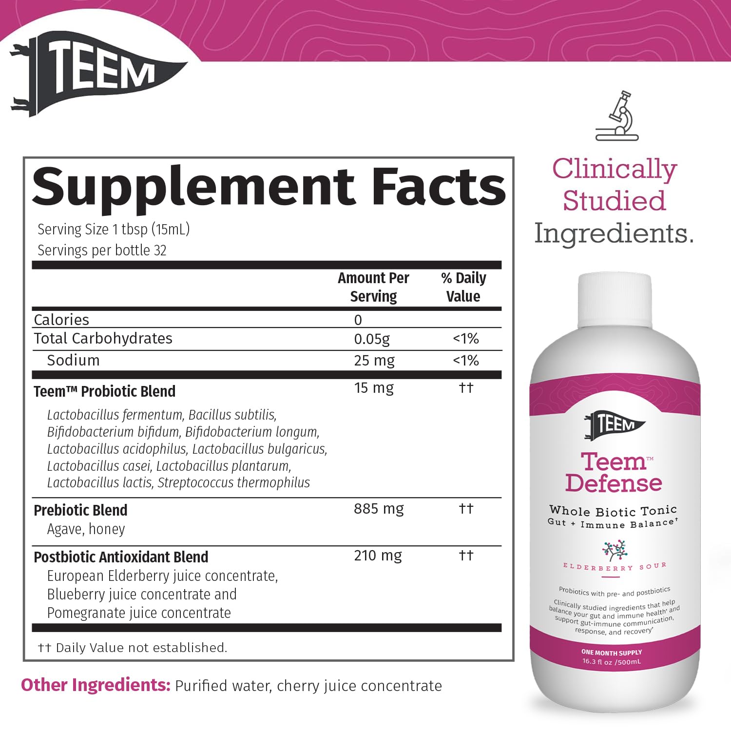 Teem Defense Liquid Probiotic with Elderberry, Whole Biotic Tonic for Digestion & Immunity, Prebiotic Probiotic & Postbiotic Supplement for Kids and Adults, 30 Day Supply – 16.3 Fl.Oz Teem Au supplements