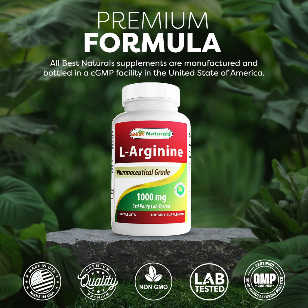 (New Improved Formula) Best Naturals L-Arginine 1000 mg 120 Tablets - Pharmaceutical Grade L Arginine Supplement