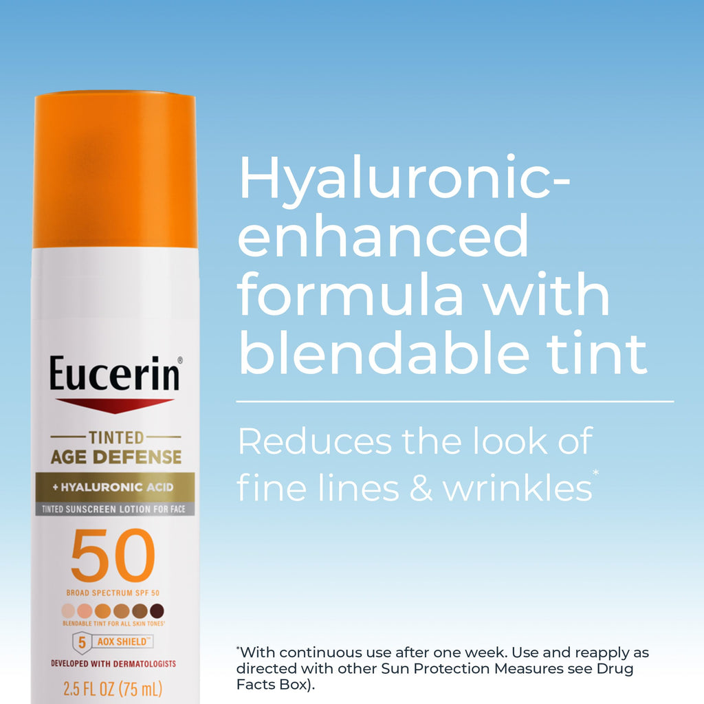 Eucerin Sun Tinted Age Defense Face Sunscreen Lotion SPF 50 with Hyaluronic Acid