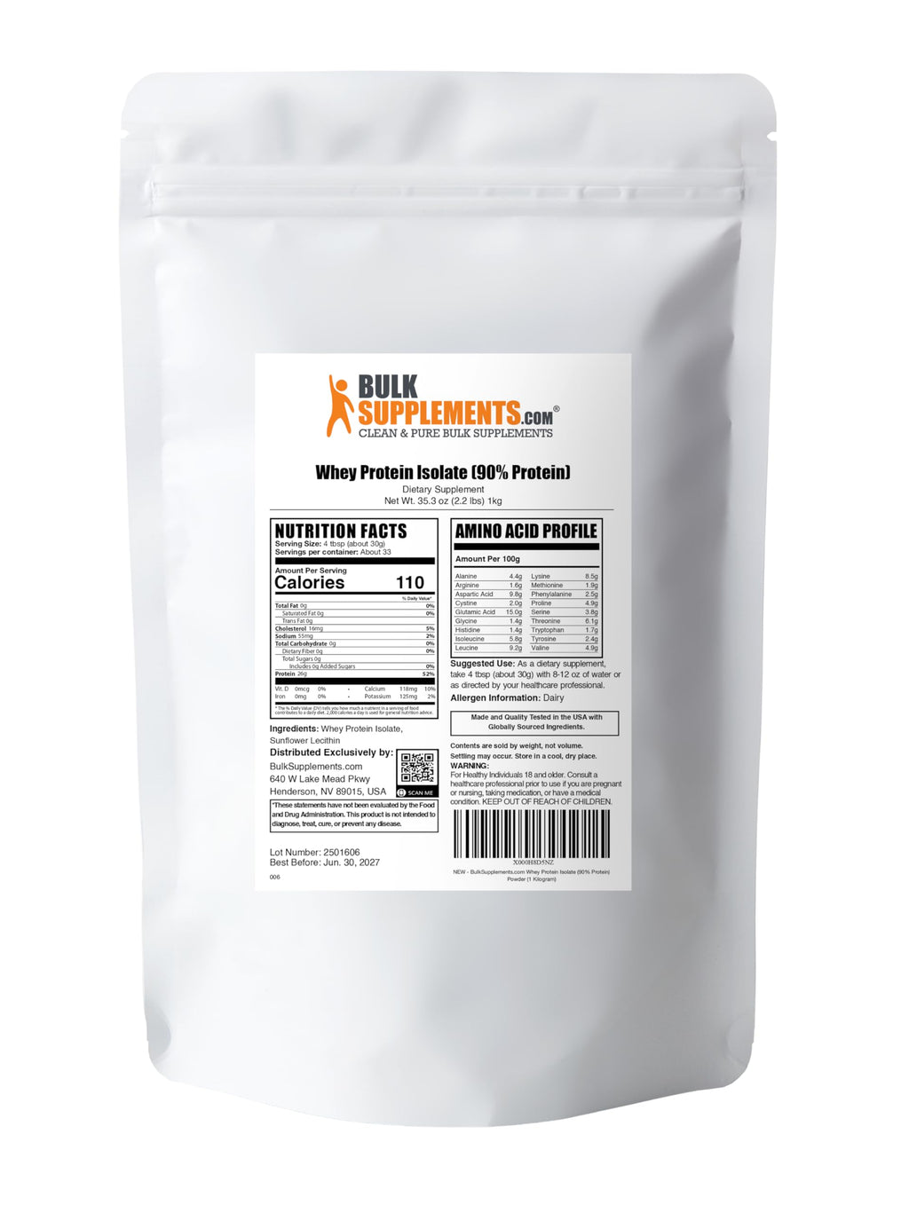 BulkSupplements.com Whey Protein Isolate Powder - Unflavored Whey Protein Powder, Nutritional Supplement - Gluten Free, 30g per Serving, 1kg (2.2 lbs) (Pack of 1) BulkSupplements Au supplements