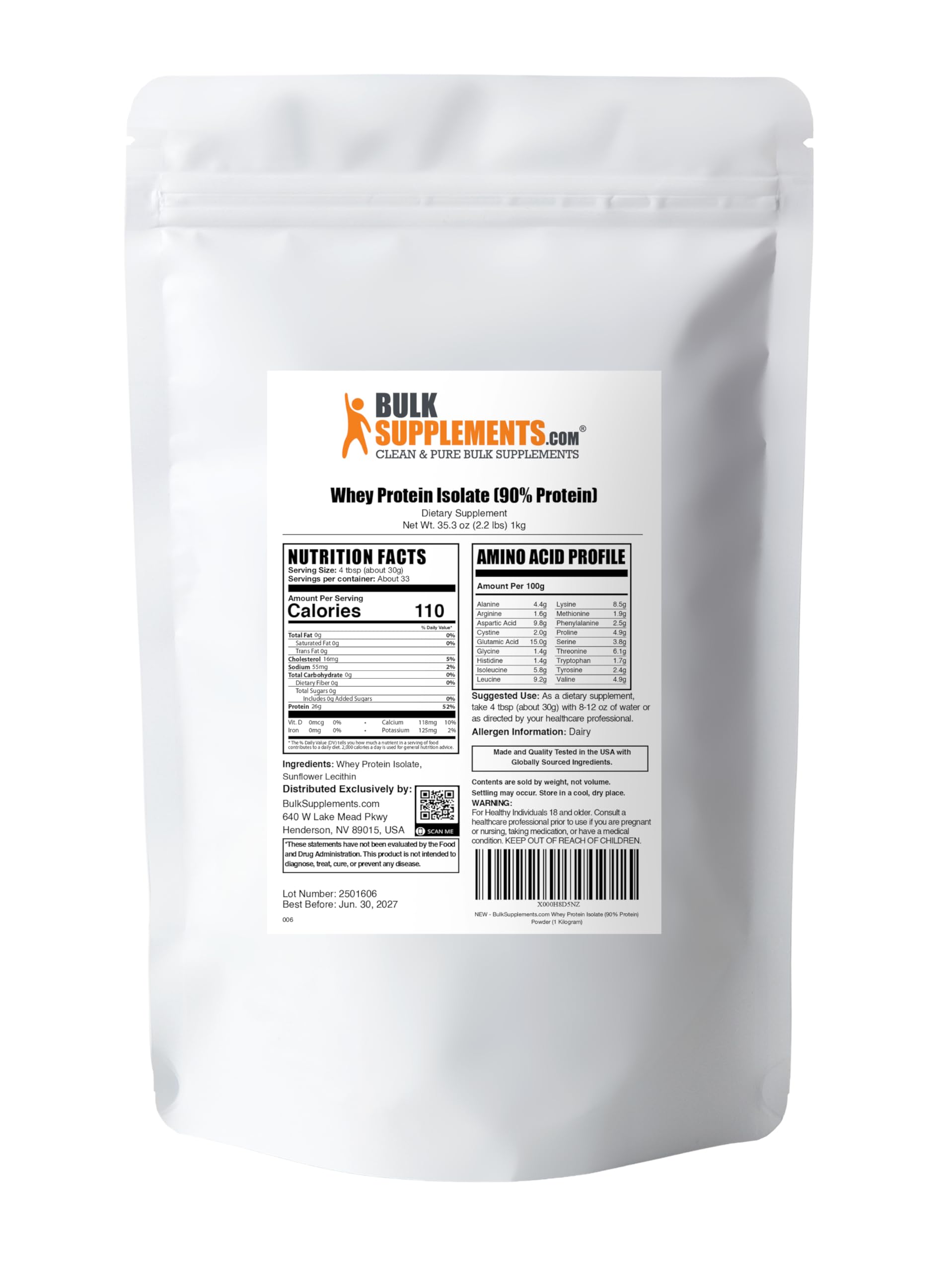 BulkSupplements.com Whey Protein Isolate Powder - Unflavored Whey Protein Powder, Nutritional Supplement - Gluten Free, 30g per Serving, 1kg (2.2 lbs) (Pack of 1) BulkSupplements Au supplements