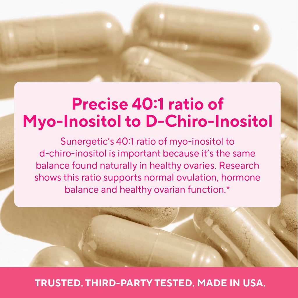 Premium Ovarian Health Support Supplement – Hormone Balance, Ovulation & Cycle Regularity - Myo-Inositol & D-Chiro Inositol Supplement for Women – 40:1 Inositol Ratio With Folate & DIM – 90 Capsules Sunergetic Au supplements
